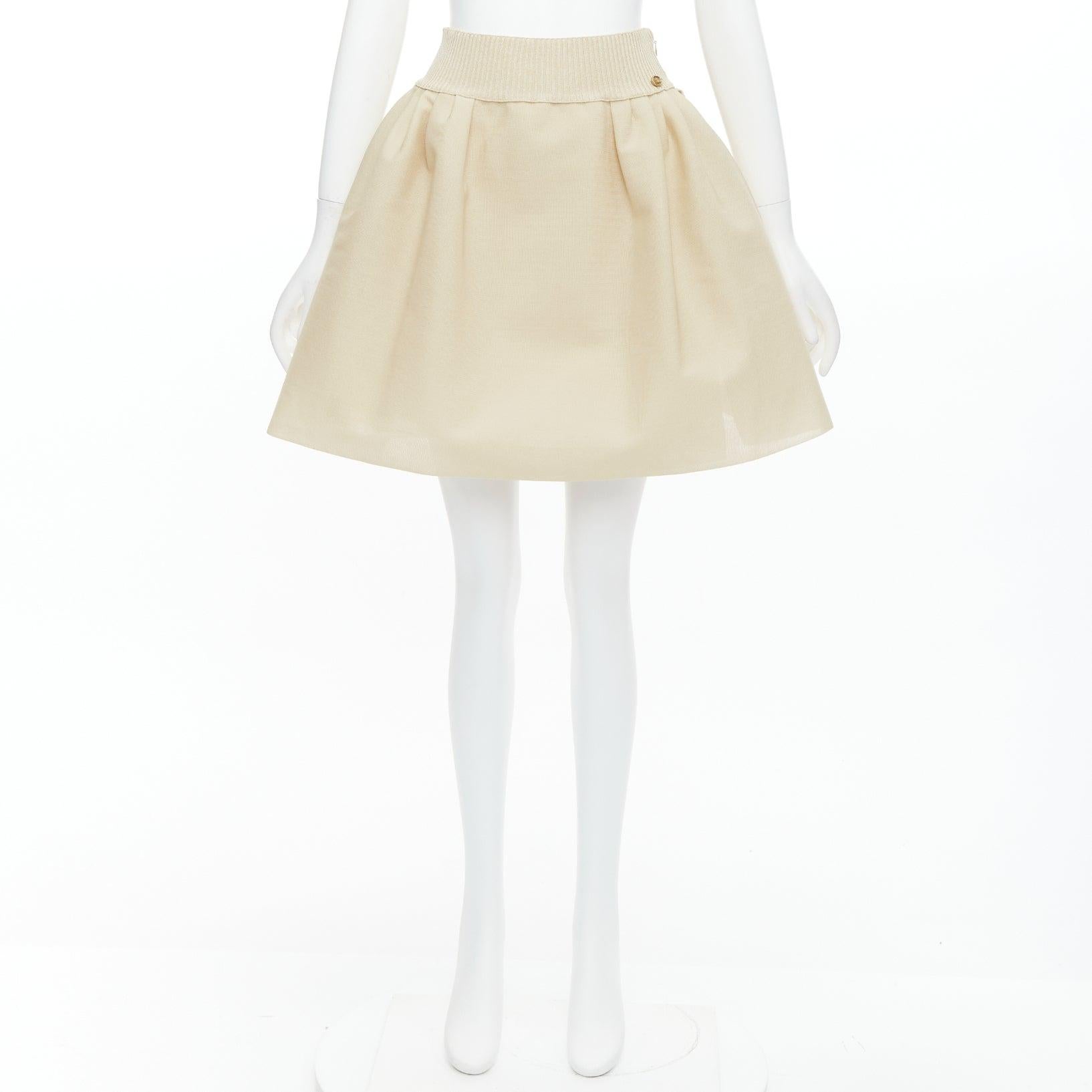 CHANEL light beige gold CC logo button flared skater skirt FR40 L For Sale 5