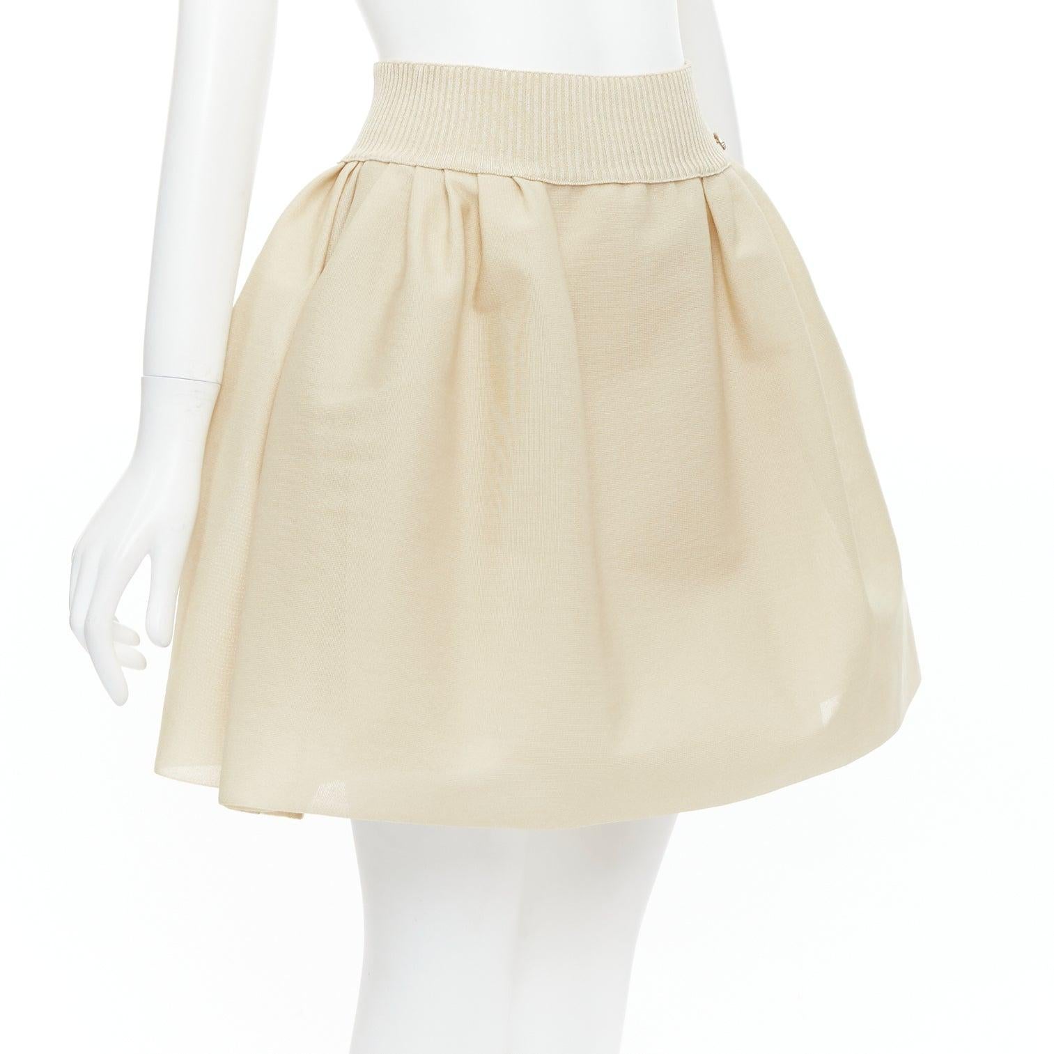 Beige CHANEL light beige gold CC logo button flared skater skirt FR40 L For Sale