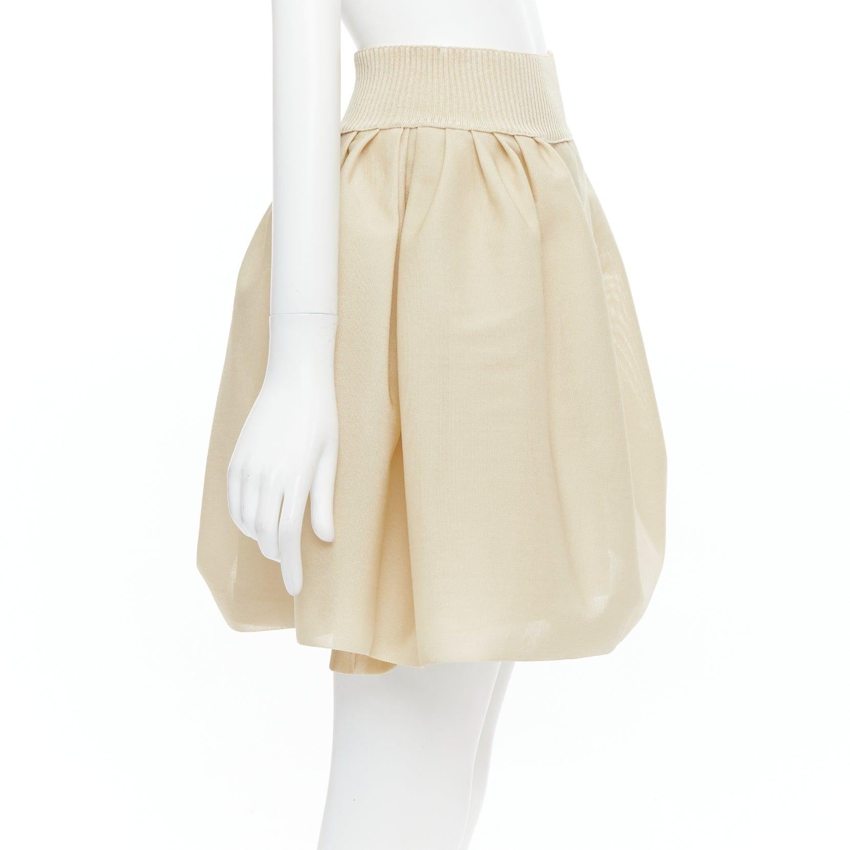 CHANEL light beige gold CC logo button flared skater skirt FR40 L In Excellent Condition For Sale In Hong Kong, NT