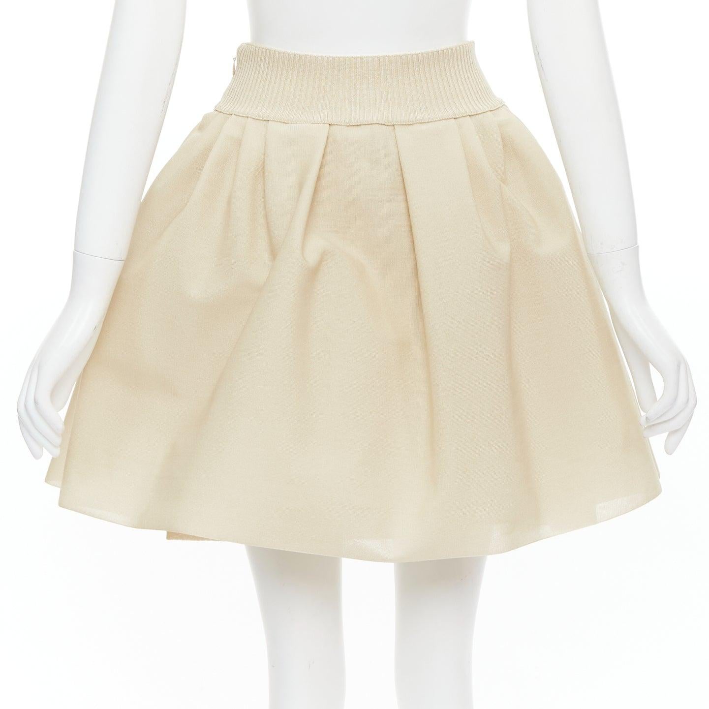 Women's CHANEL light beige gold CC logo button flared skater skirt FR40 L For Sale
