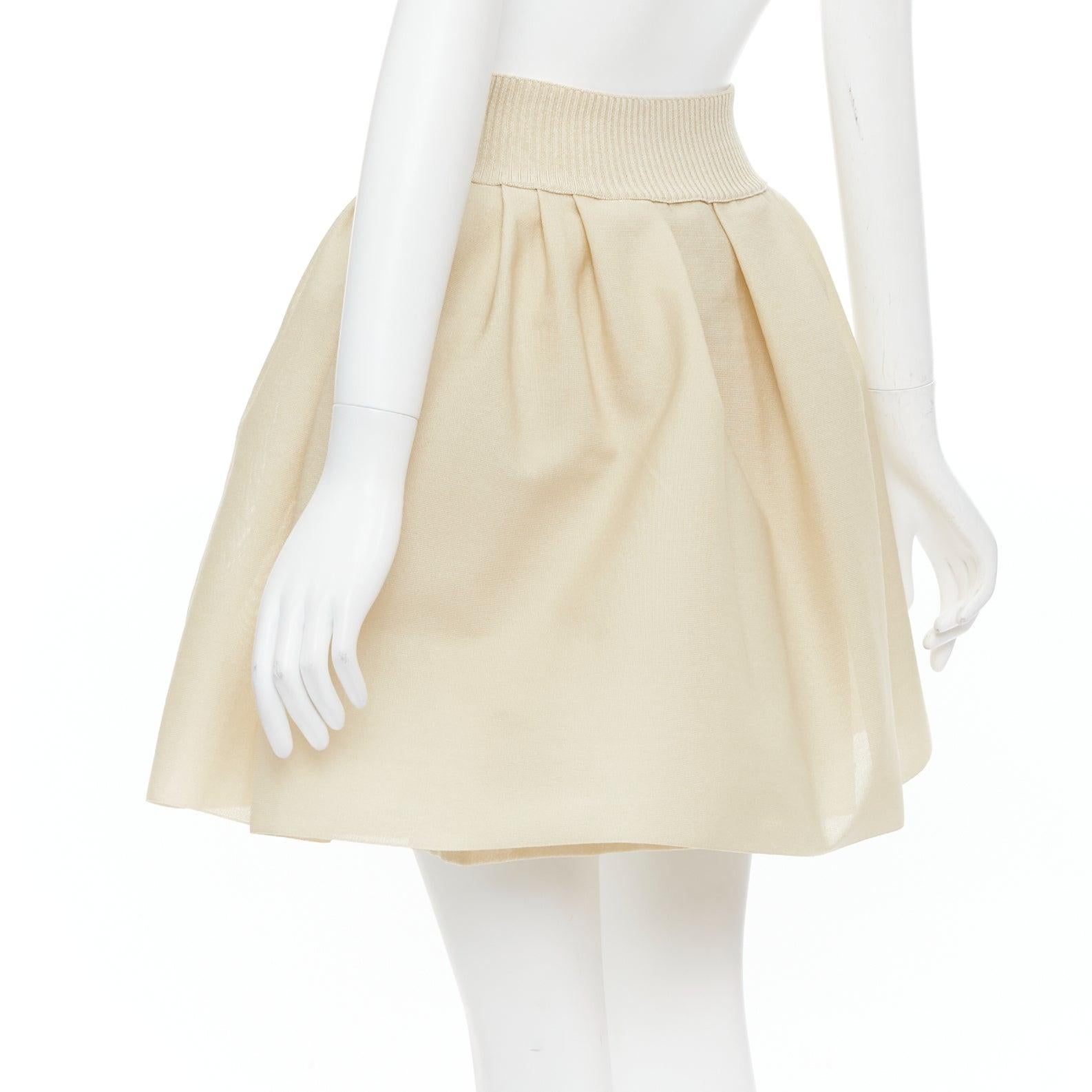 CHANEL light beige gold CC logo button flared skater skirt FR40 L For Sale 1