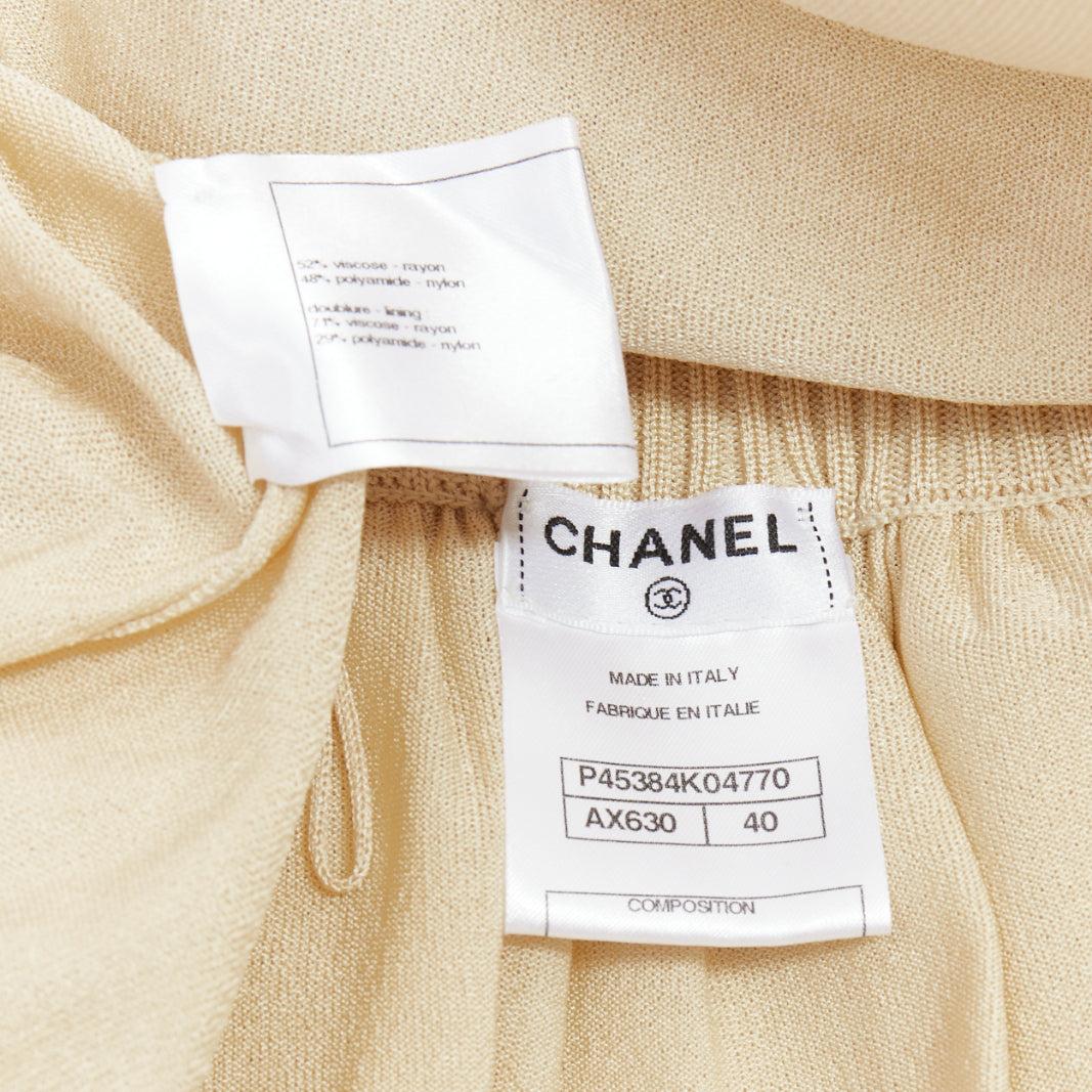 CHANEL light beige gold CC logo button flared skater skirt FR40 L For Sale 4