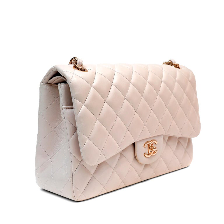 Chanel Light Beige Lambskin Jumbo Classic Flap with Rose Gold Hardware at  1stDibs