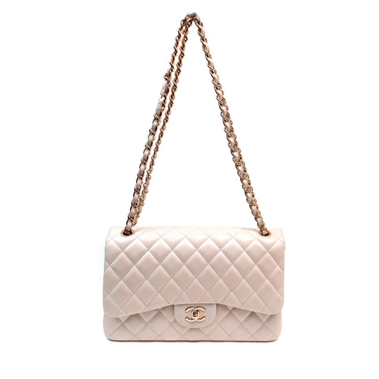 Chanel Light Beige Lambskin Jumbo Classic Flap with Rose Gold Hardware at  1stDibs