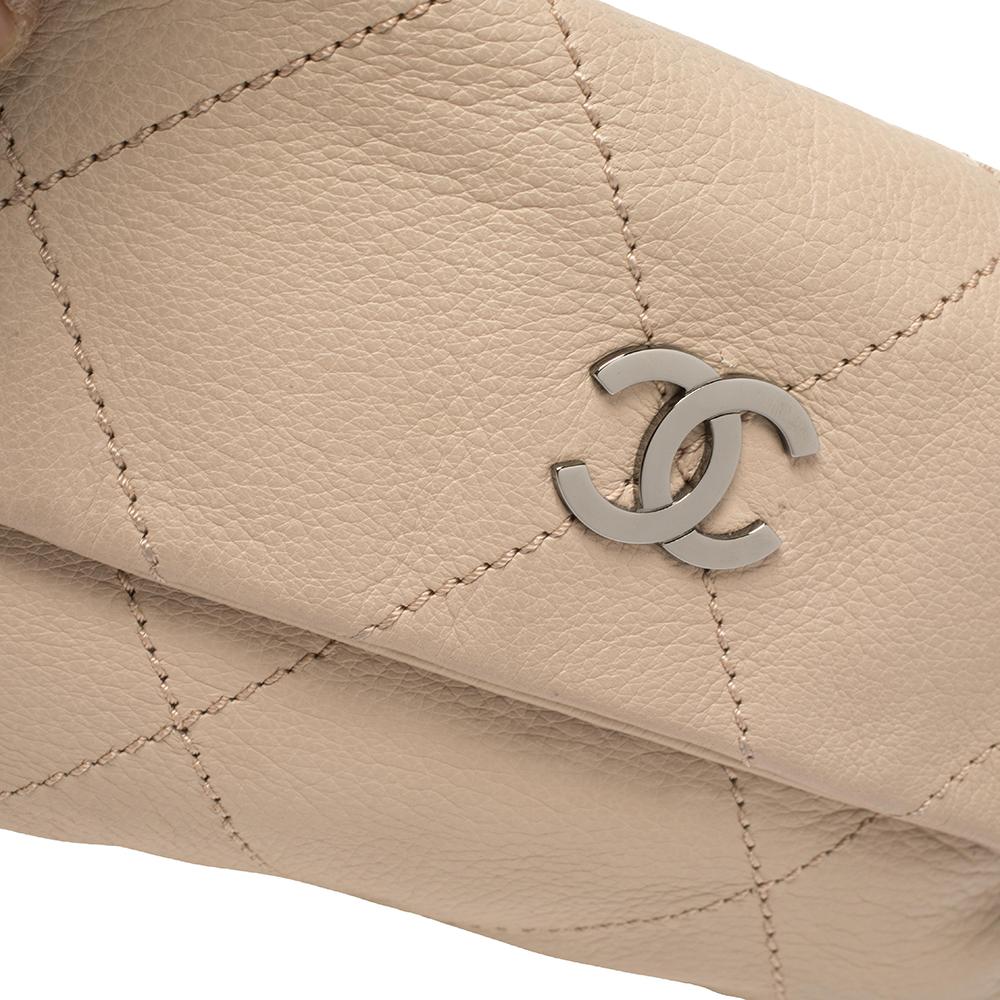 Chanel Light Beige Leather Wild Stitch Flap Bag 4