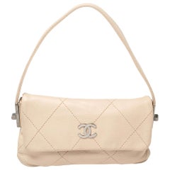 Chanel Light Beige Leather Wild Stitch Flap Bag