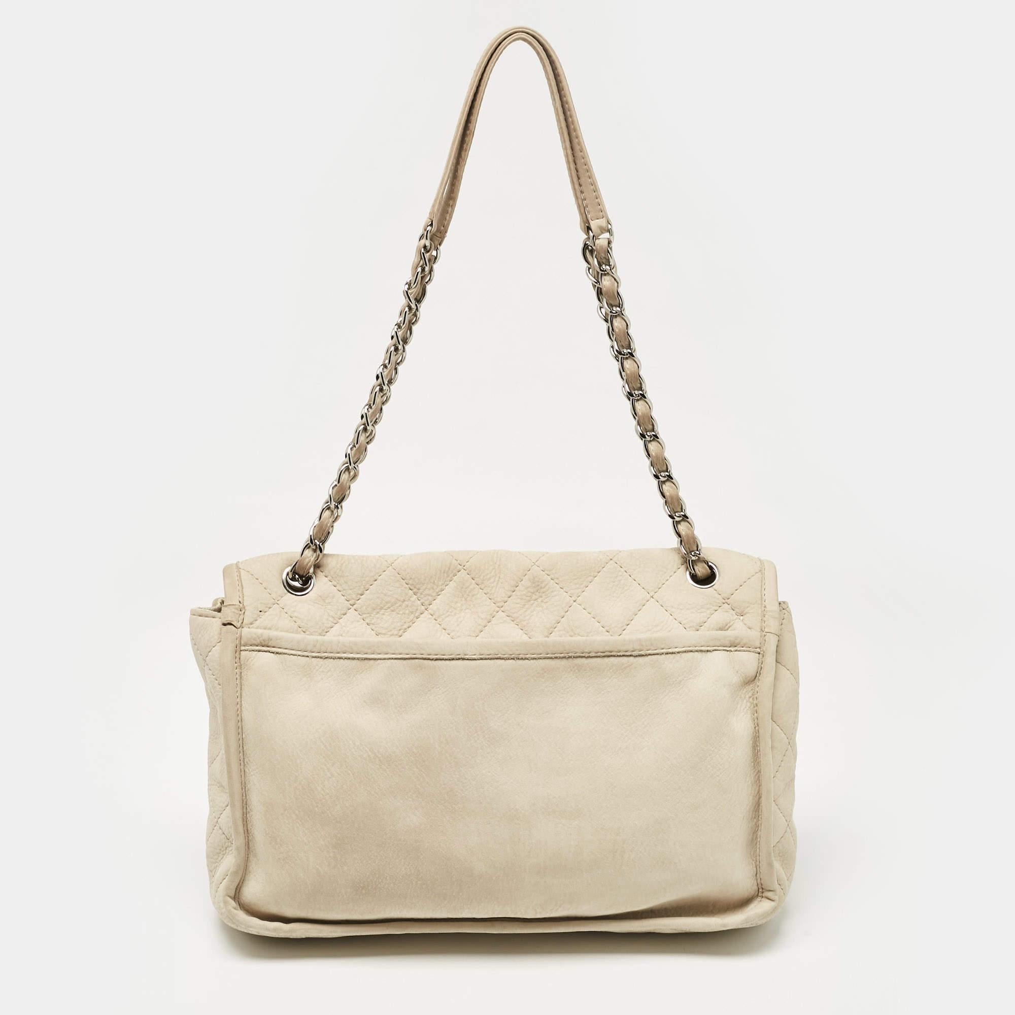 Women's Chanel Light Beige Nubuck Leather Split Pocket Flap Bag