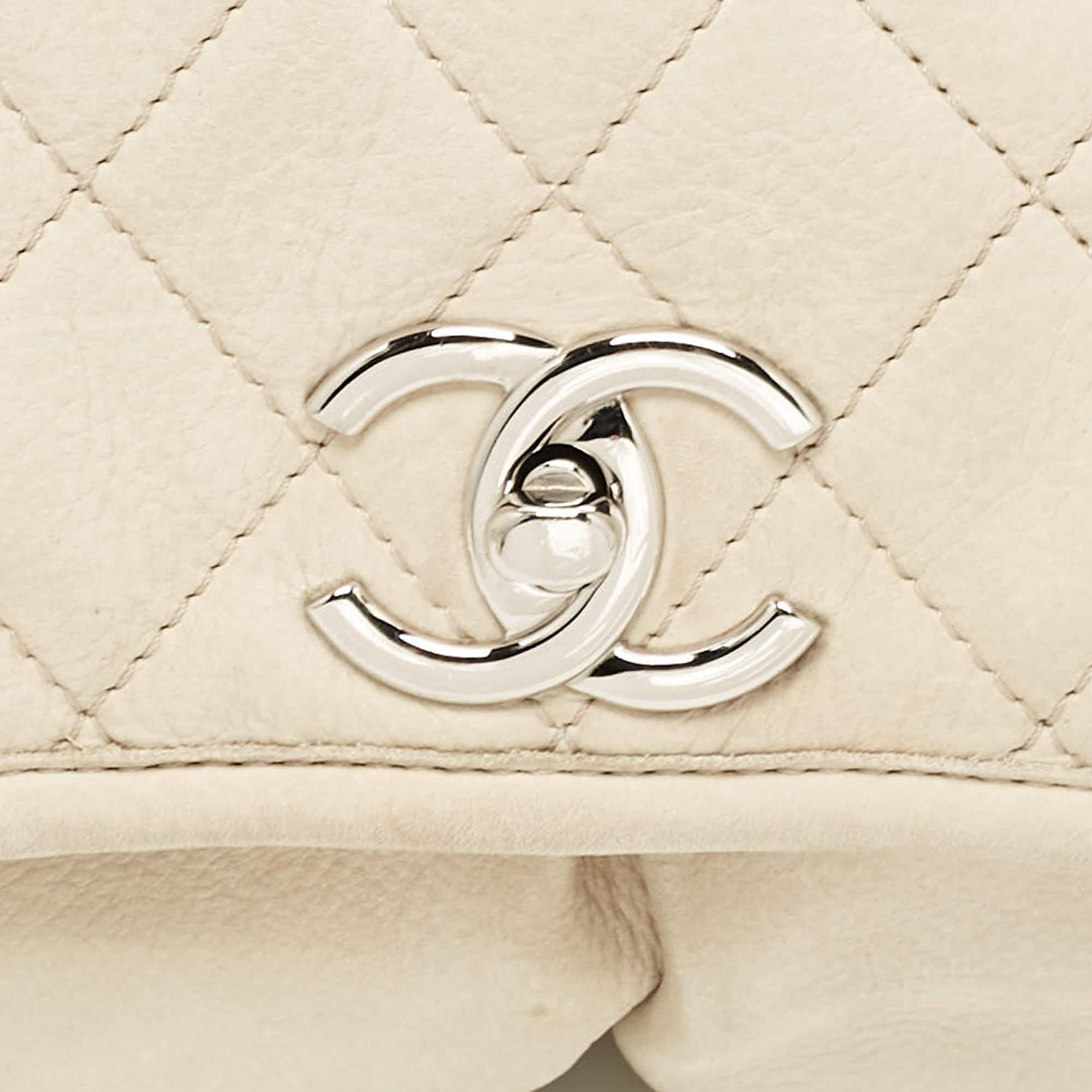 Chanel Light Beige Nubuck Leather Split Pocket Flap Bag 1
