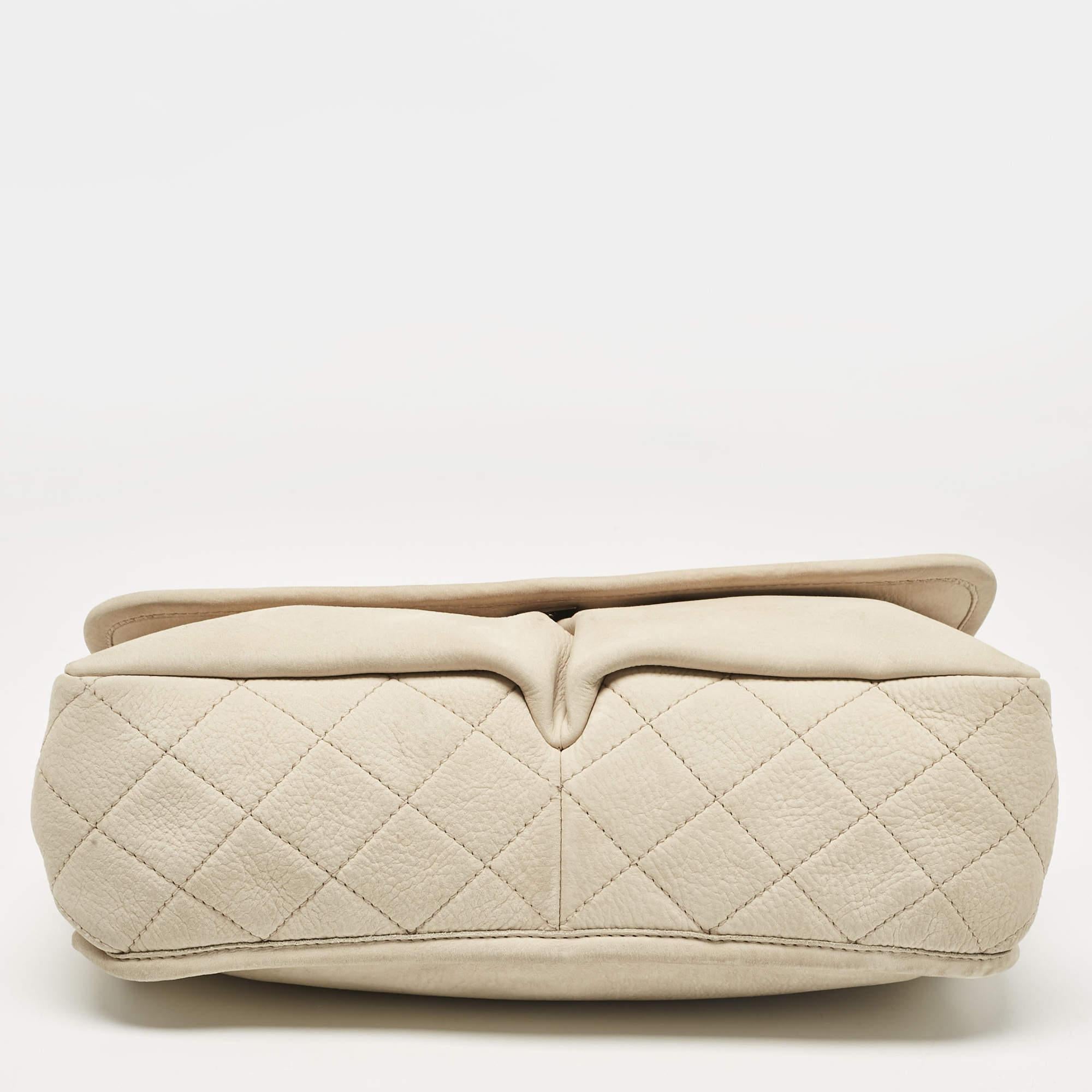 Chanel Light Beige Nubuck Leather Split Pocket Flap Bag 4