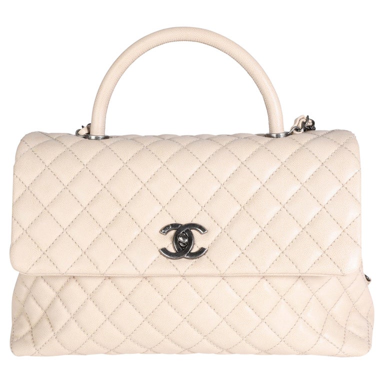 Chanel Light Beige Quilted Caviar Large Coco Top Handle Flap Bag For Sale  at 1stDibs