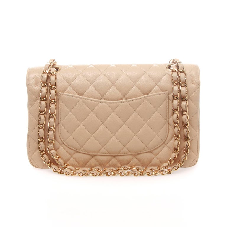 Chanel Beige Quilted Caviar Leather Medium Classic Double Flap Bag at ...