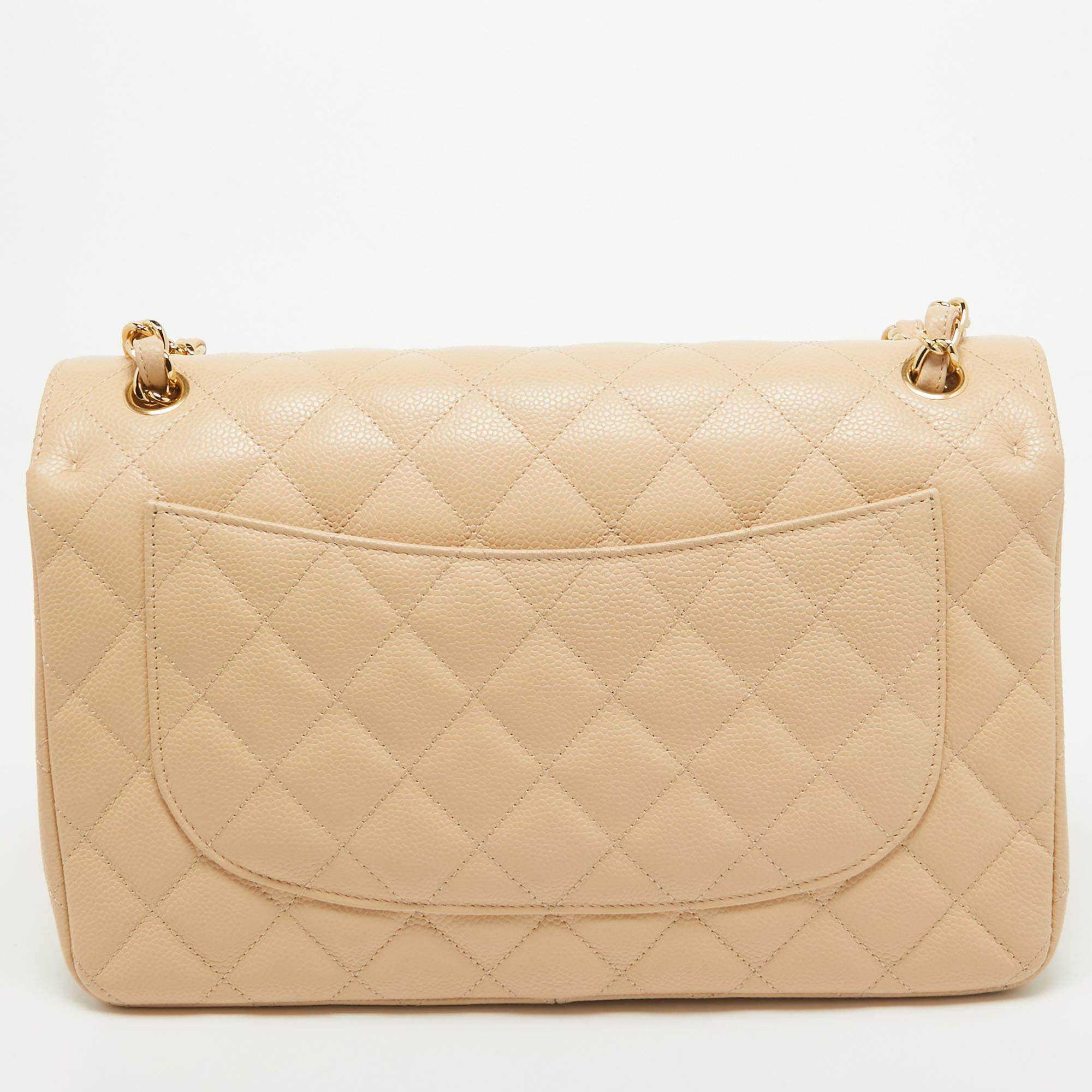 Women's Chanel Light Beige Quilted Caviar Leather Jumbo Classic Double Flap Bag For Sale