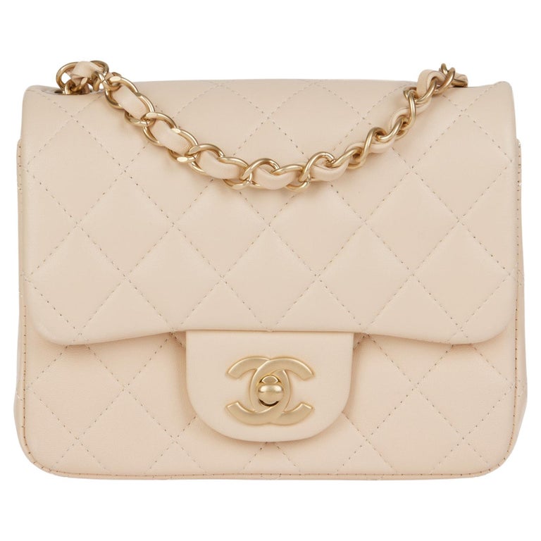 CHANEL Light Beige Quilted Lambskin Mini Flap Bag