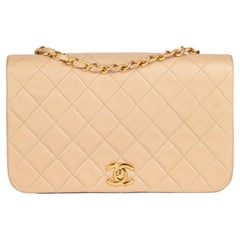 CHANEL Light Beige Quilted Lambskin Vintage Small Classic Single Full Flap Bag