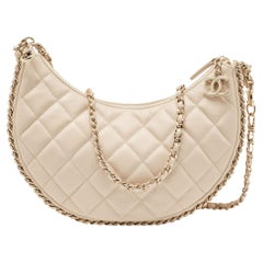 Chanel Light Beige Quilted Leather Chain Around Shoulder Bag