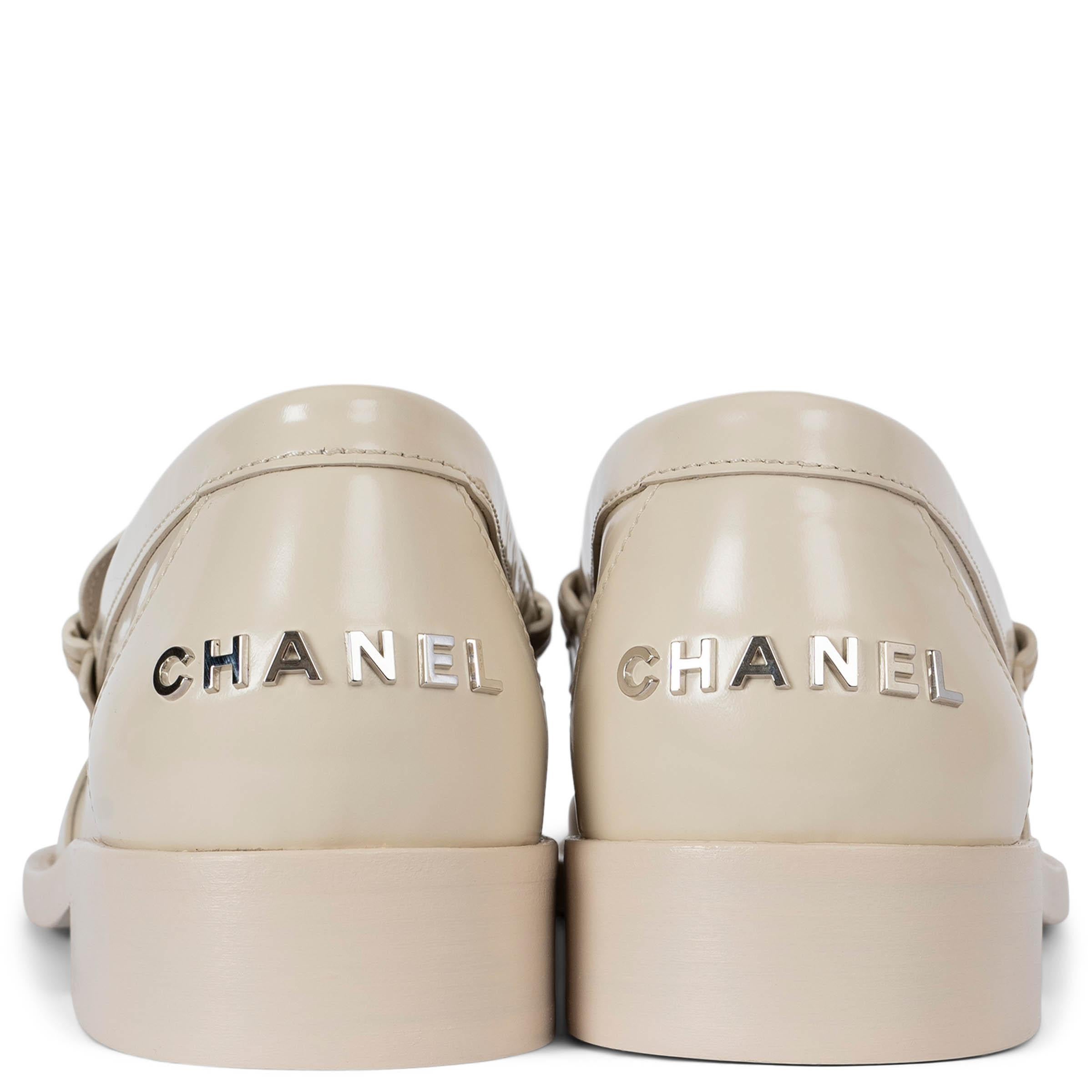 Women's CHANEL light beige silk shiny leather 2023 23S Loafers Shoes 41.5 fit 41 For Sale