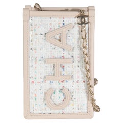 Chanel Hellbeige Tweed PVC Lammfell Clutch mit Kette