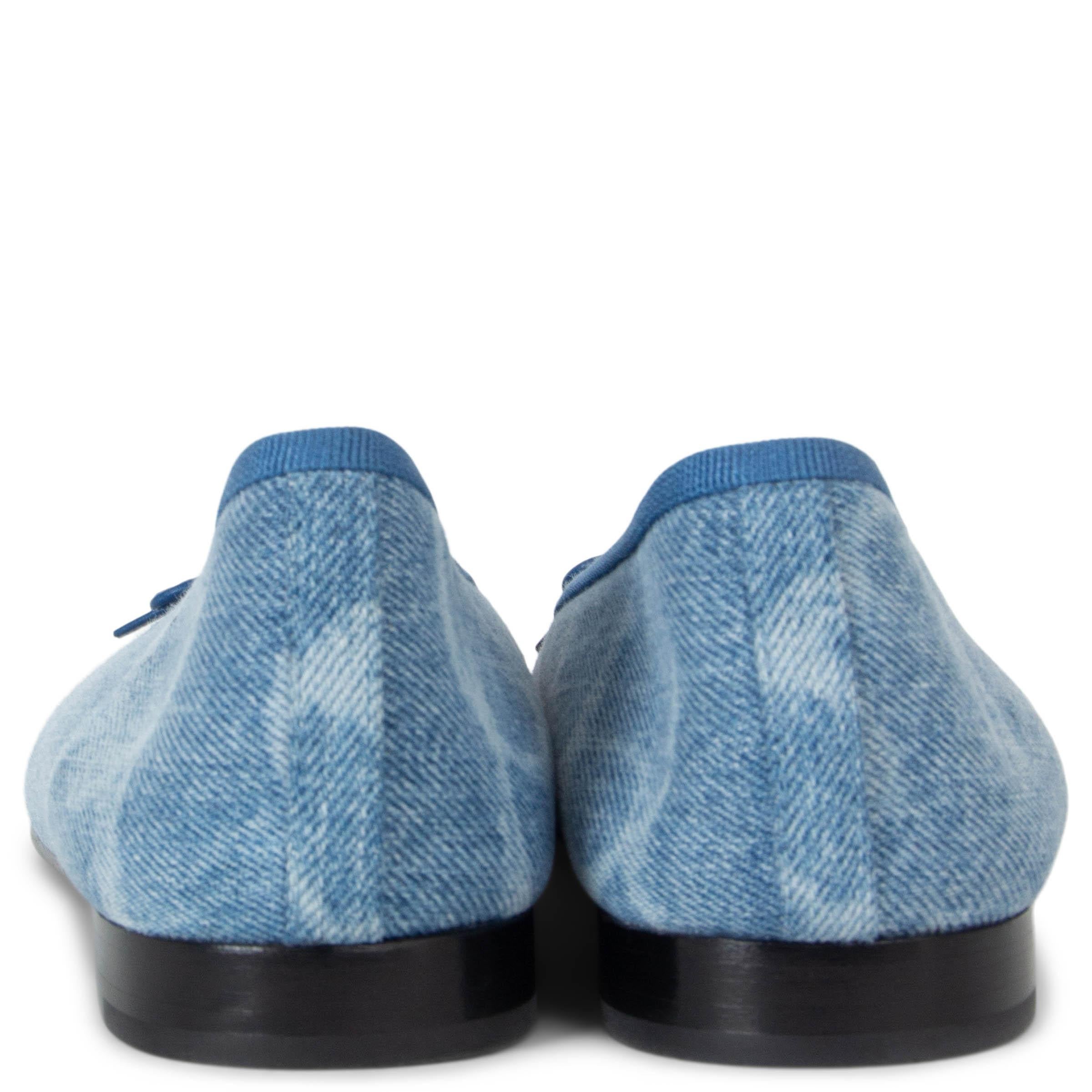 CHANEL bleu clair 23B CC PRINTED DENIM Ballet Flats Shoes 38.5 fit 38 Pour femmes en vente