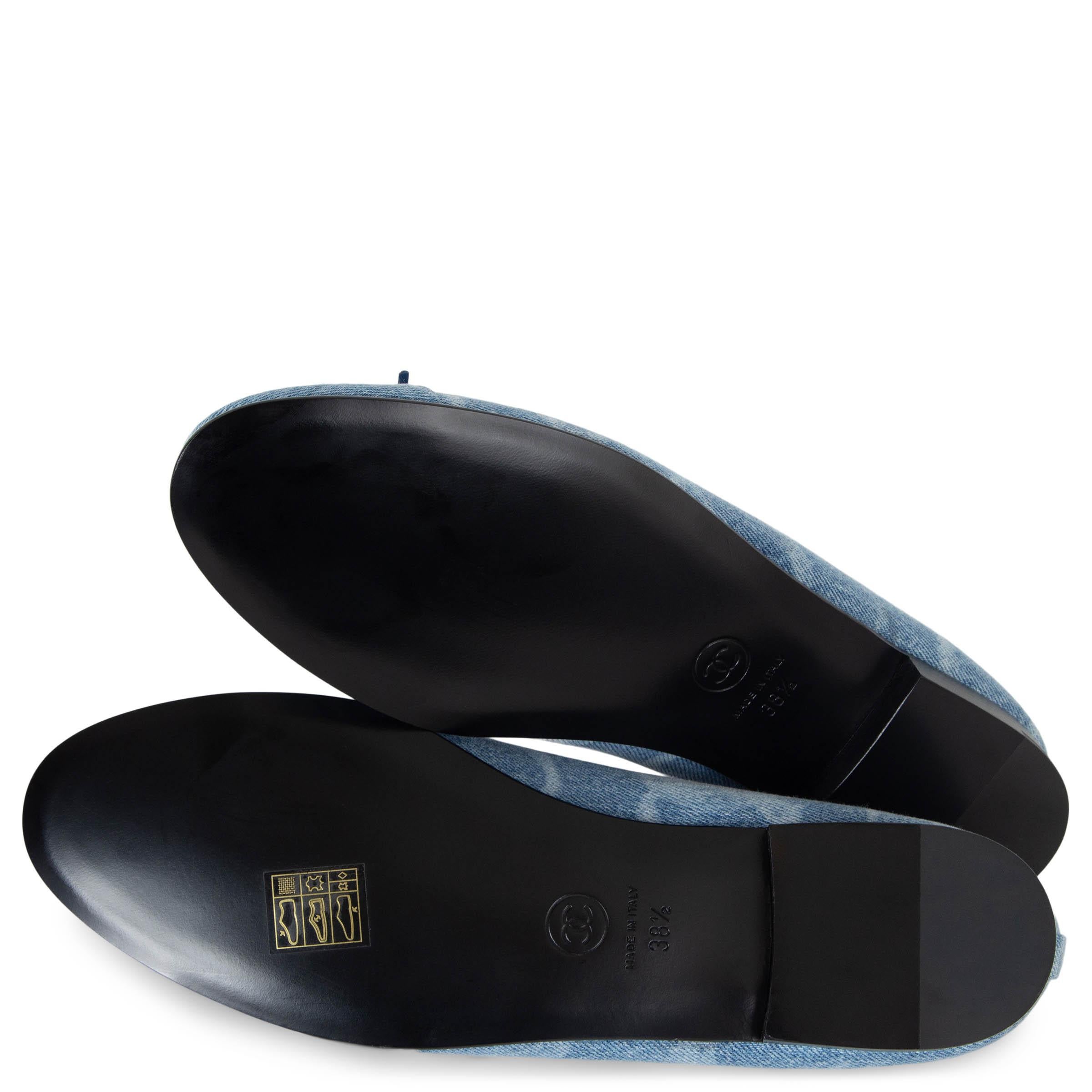 CHANEL bleu clair 23B CC PRINTED DENIM Ballet Flats Shoes 38.5 fit 38 en vente 5