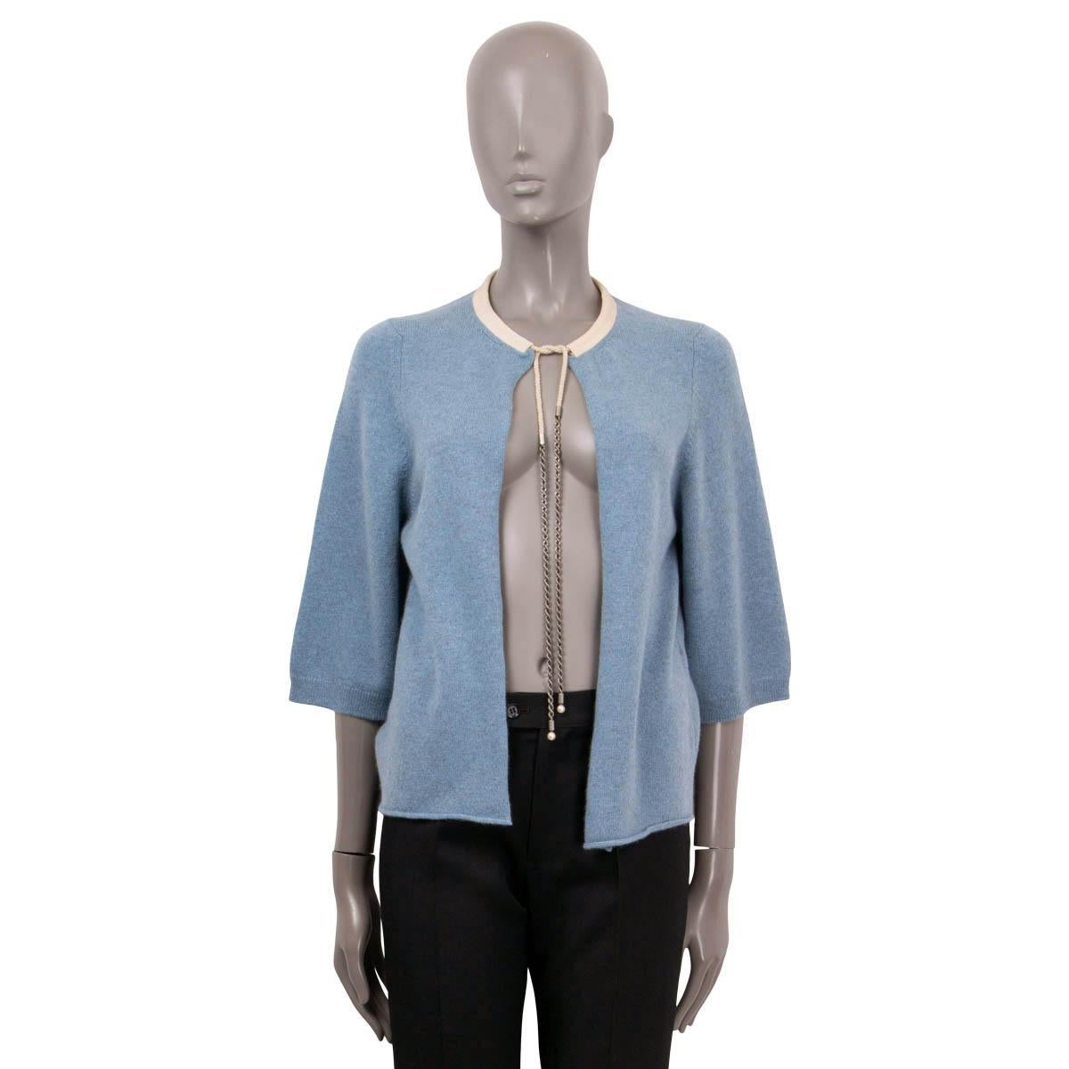 Gray CHANEL light blue cashmere 2011 11P OPEN DRAWSTRING Cardigan Sweater 38 S For Sale