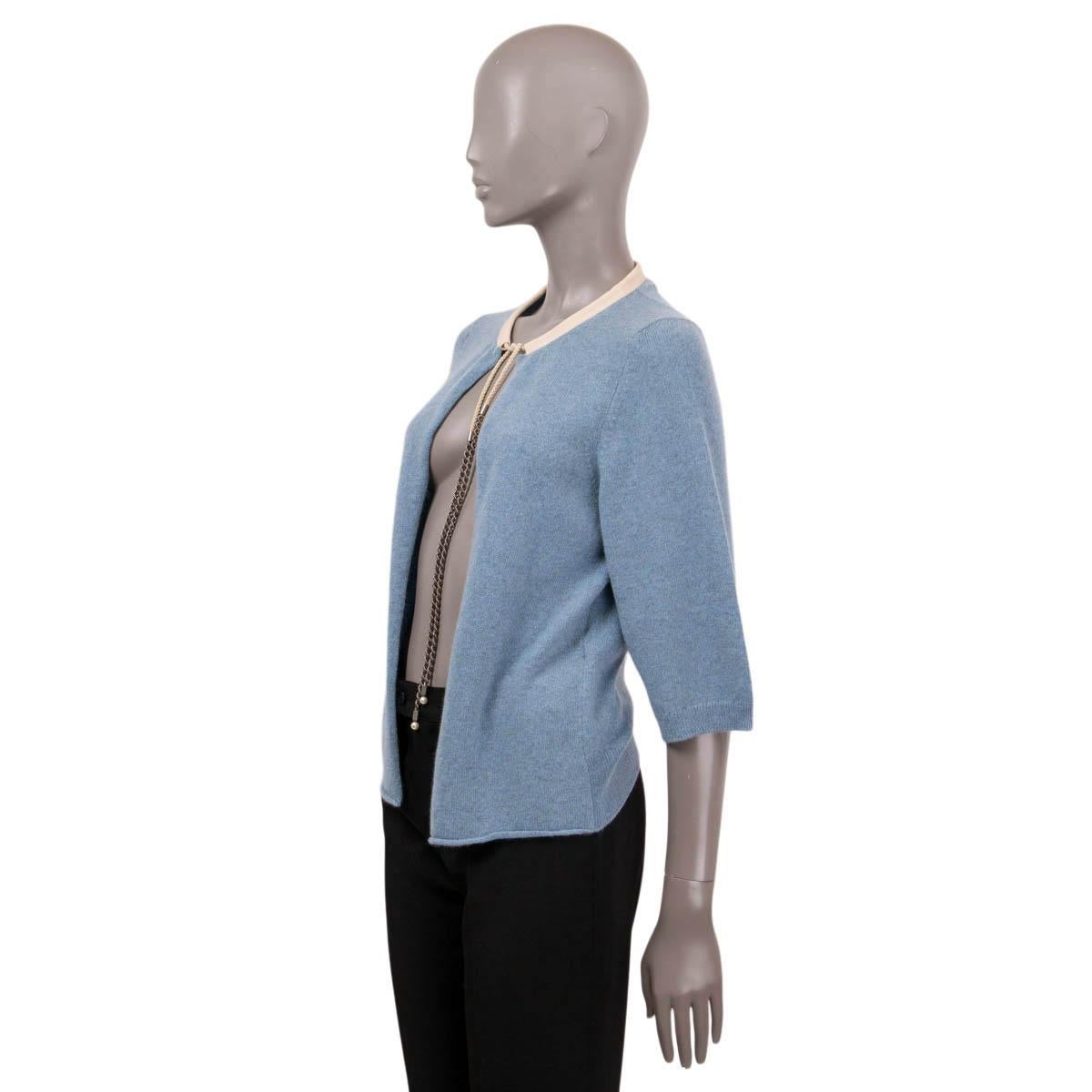 Women's CHANEL light blue cashmere 2011 11P OPEN DRAWSTRING Cardigan Sweater 38 S For Sale