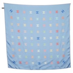 Chanel Light Blue CC Printed Silk Square Scarf