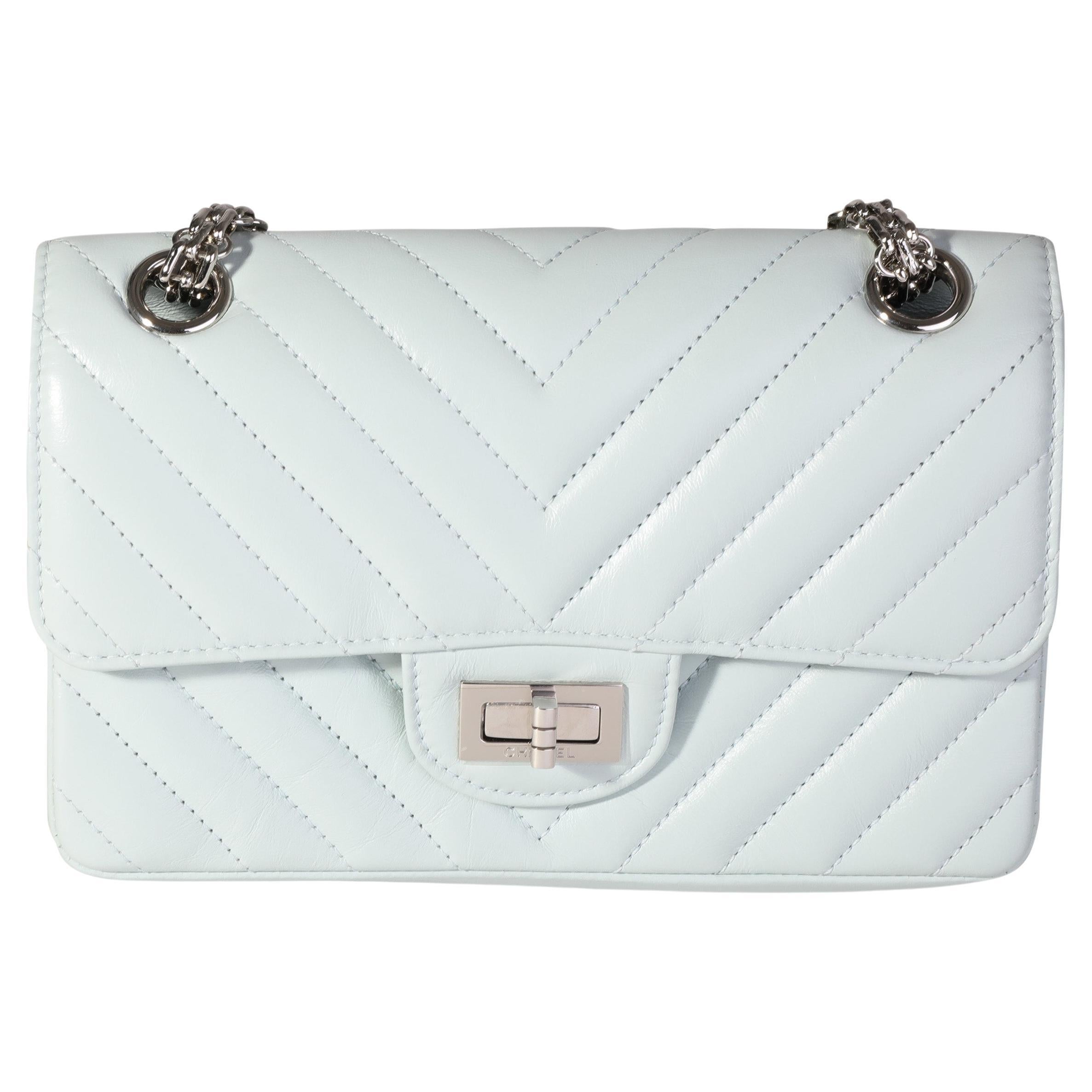 Chanel Light Blue Chevron Quilted Aged Calfskin Mini 2.55 Reissue Flap Bag  For Sale at 1stDibs