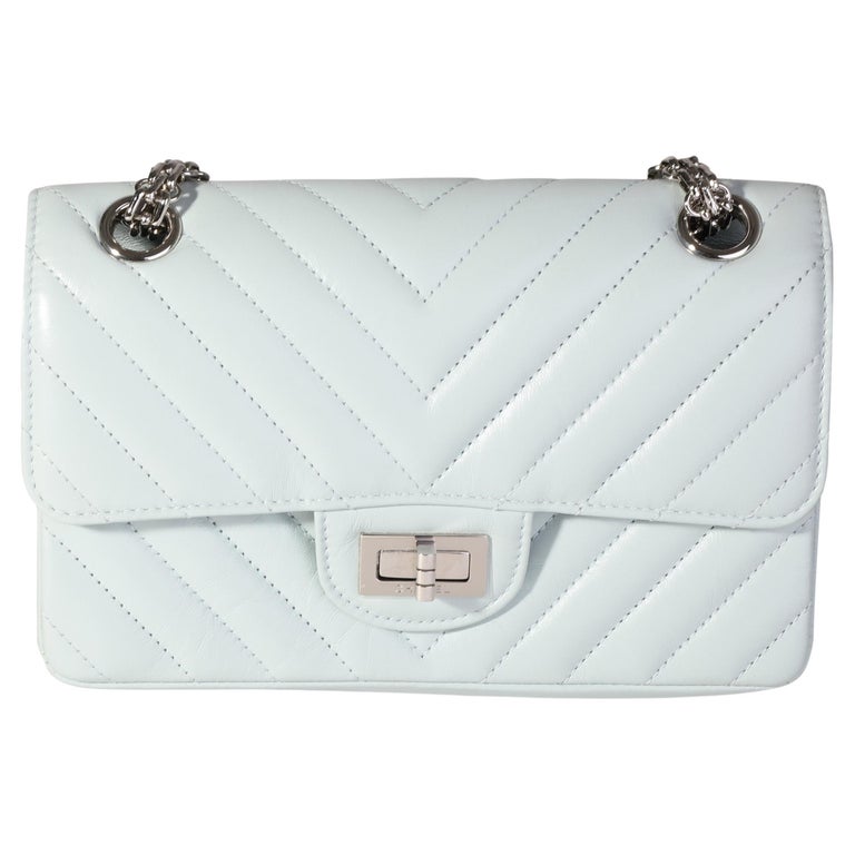 Chanel Grey Lambskin Chevron Quilted Mini Rectangular Flap Light