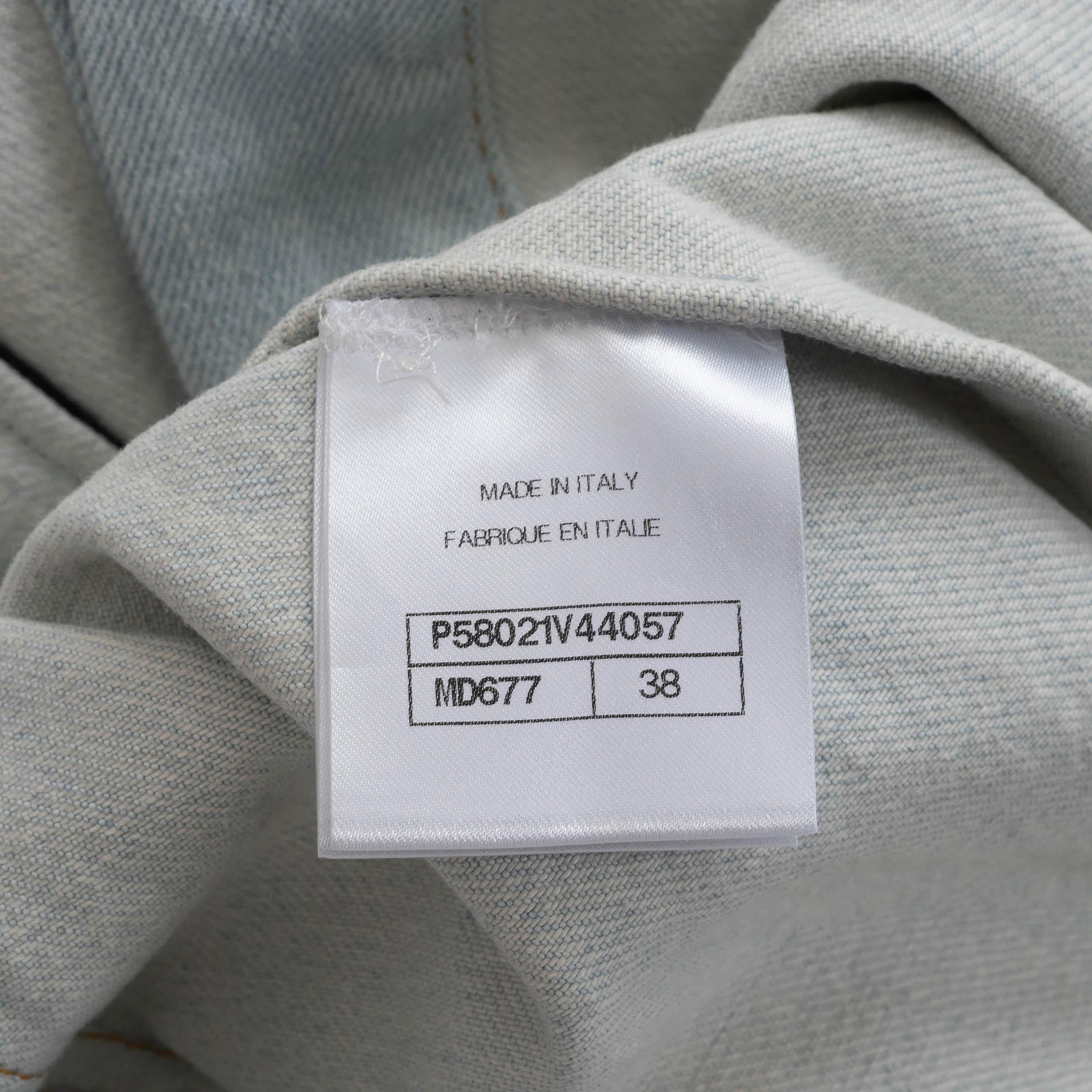 CHANEL light blue cotton 18C GREECE WASHED DENIM Dress 38 S For Sale 3