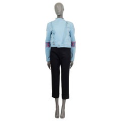 CHANEL light blue cotton 2002 CROPPE DENIM BIKER Jacket 42 L