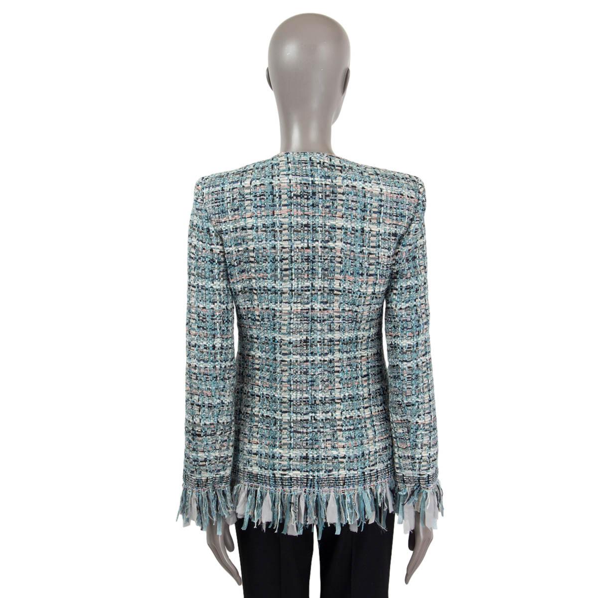 CHANEL light blue cotton 2017 17A COSMOPOLITE FRINGED Jacket 38 S For Sale 1