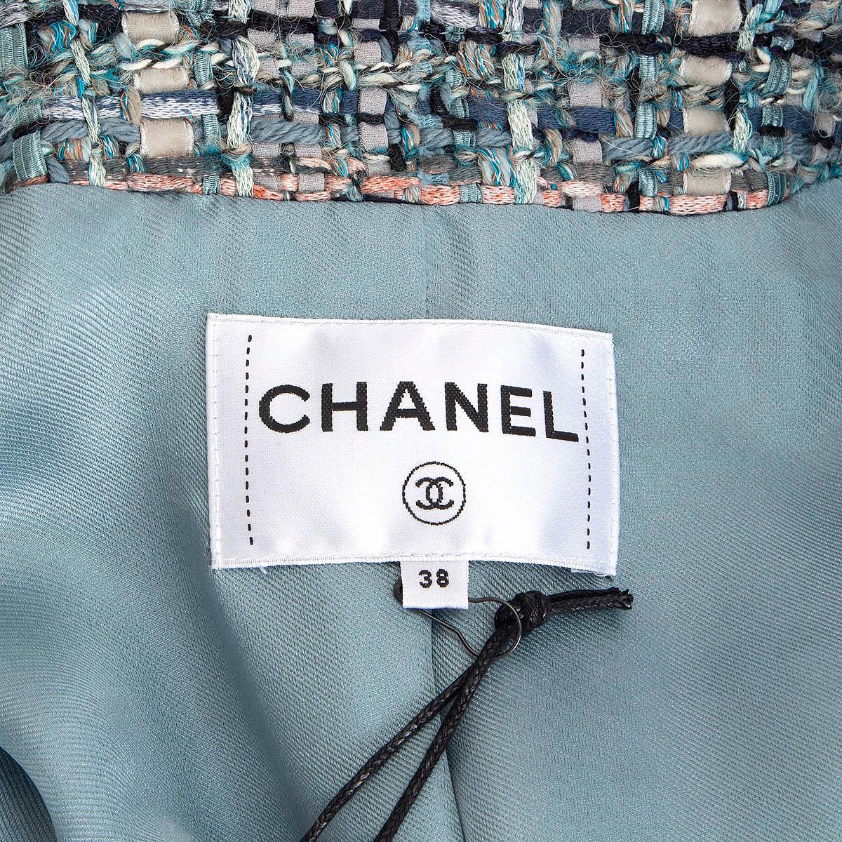 CHANEL light blue cotton 2017 17A COSMOPOLITE FRINGED Jacket 38 S For Sale 4