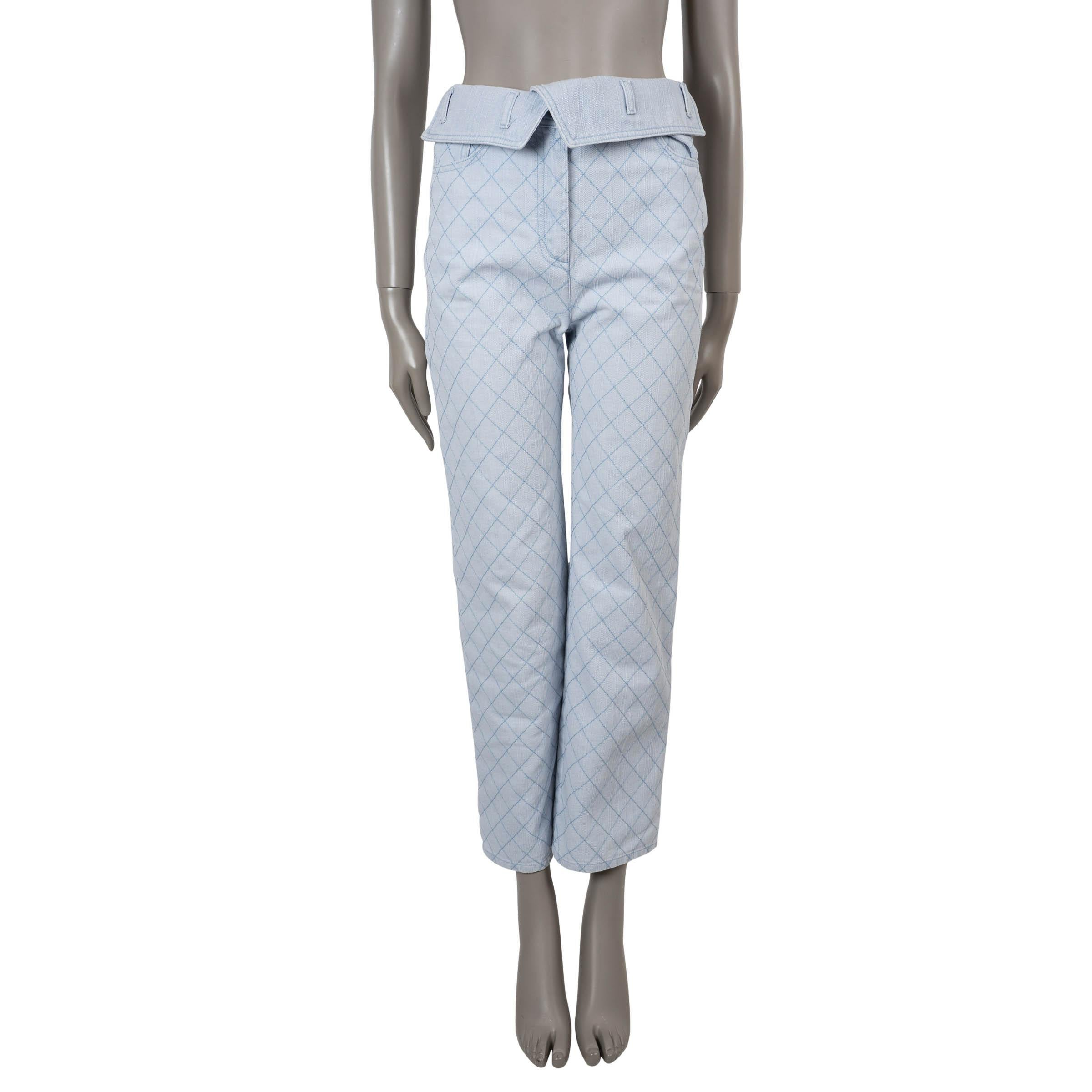 CHANEL light blue cotton 20C QUILTED DENIM STRAIGHT Jeans Pants 36 XS For Sale
