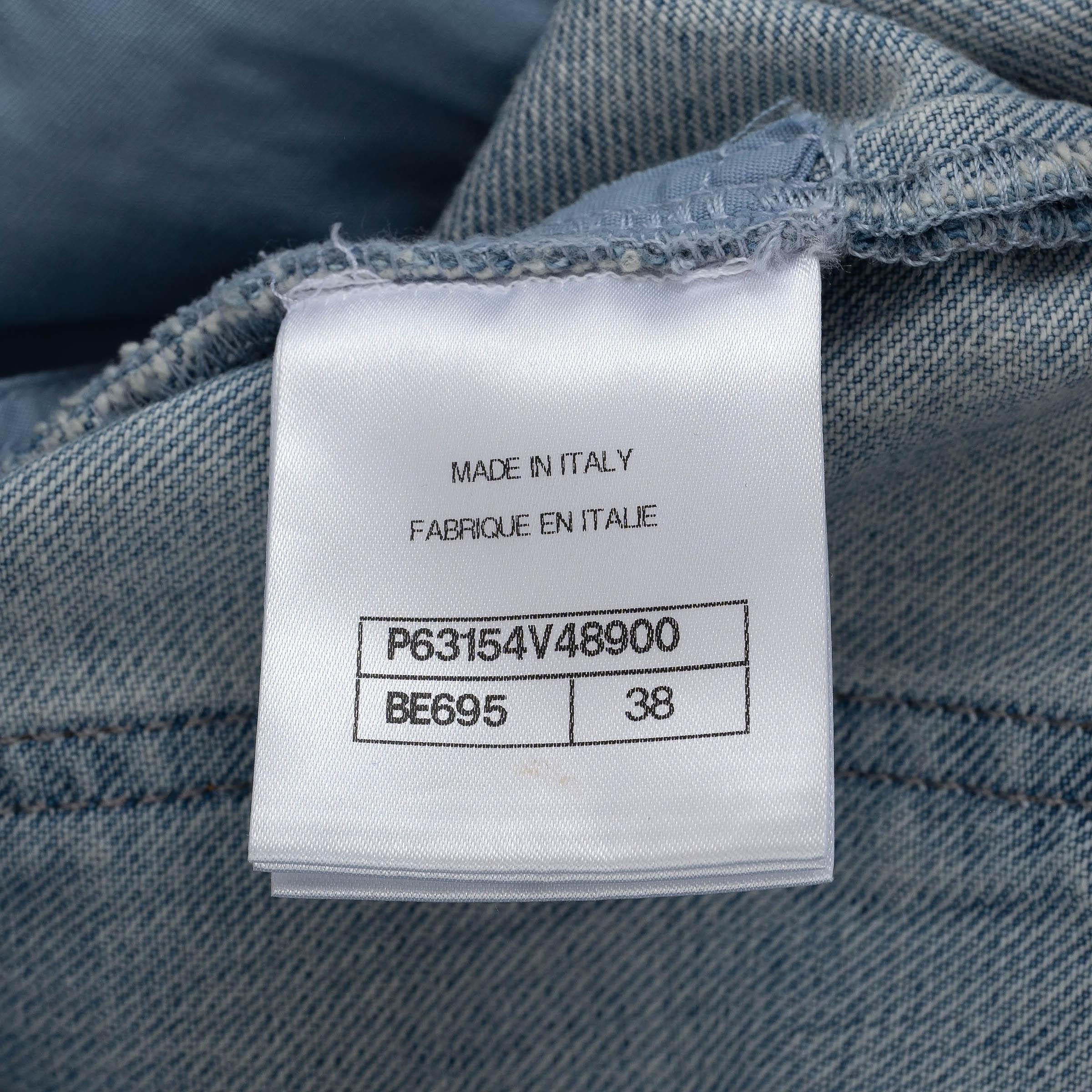 CHANEL light blue cotton 20P WIDE LEG JEANS Pants 38 S For Sale 2