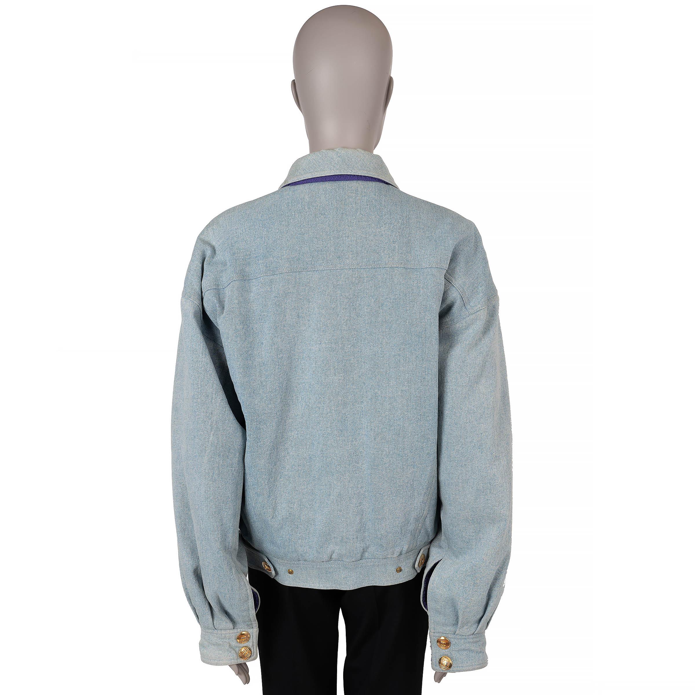 Gray CHANEL light blue cotton 91A OVERSIZED DENIM BOMBER Jacket M to L