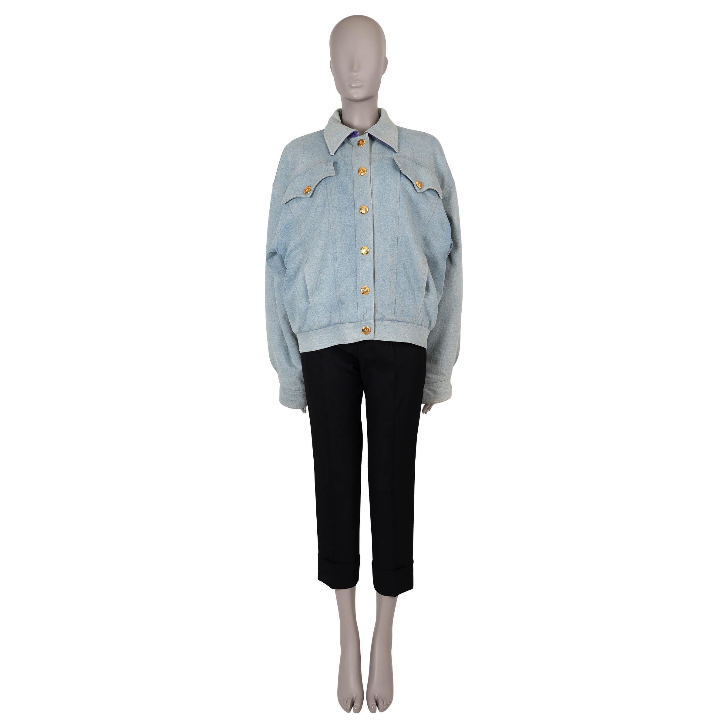 Women's CHANEL light blue cotton 91A OVERSIZED DENIM BOMBER Jacket M to L