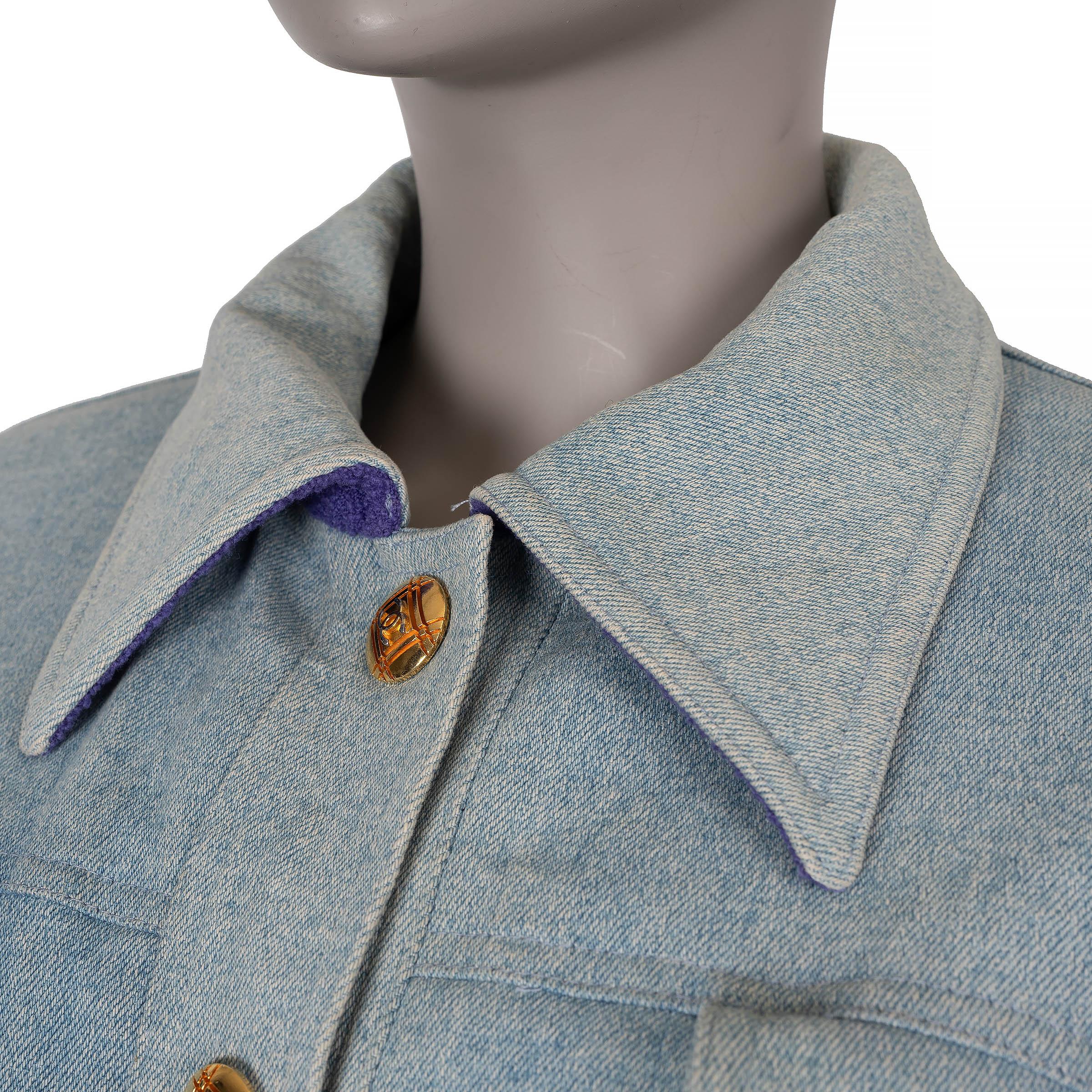 CHANEL light blue cotton 91A OVERSIZED DENIM BOMBER Jacket M to L 1