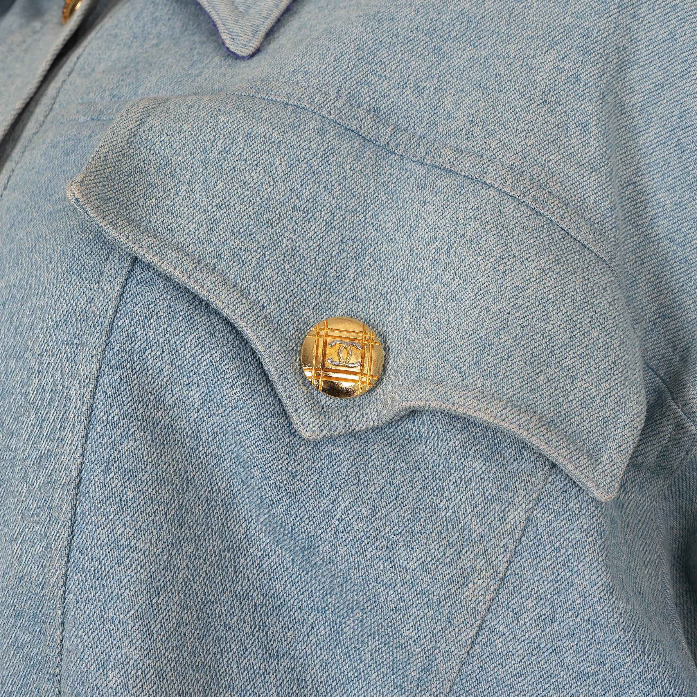 CHANEL light blue cotton 91A OVERSIZED DENIM BOMBER Jacket M to L 2