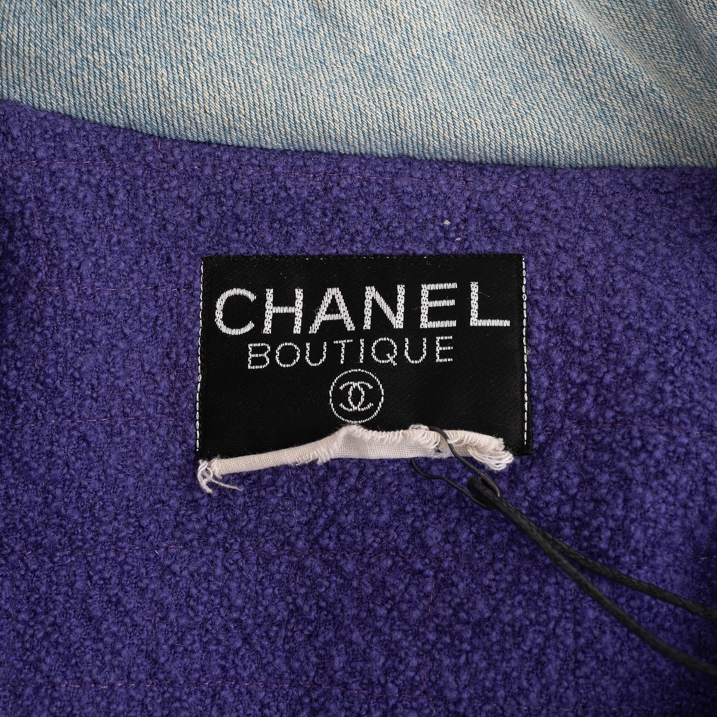 CHANEL light blue cotton 91A OVERSIZED DENIM BOMBER Jacket M to L 4