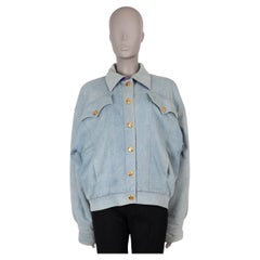 CHANEL light blue cotton 91A OVERSIZED DENIM BOMBER Jacket M to L