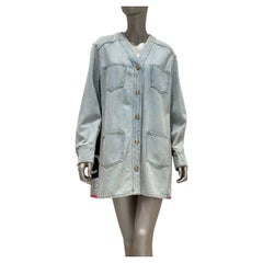 Chanel Light Blue Denim Overshirt Jacket with Camellia Trim, FR 40