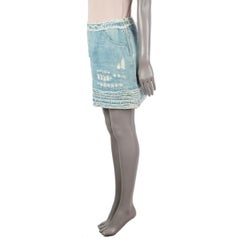 CHANEL light blue DISTRESSED COTTON DENIM MINI Skirt 40 M