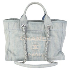 Chanel Light Blue Distressed Denim Small Deauville Tote