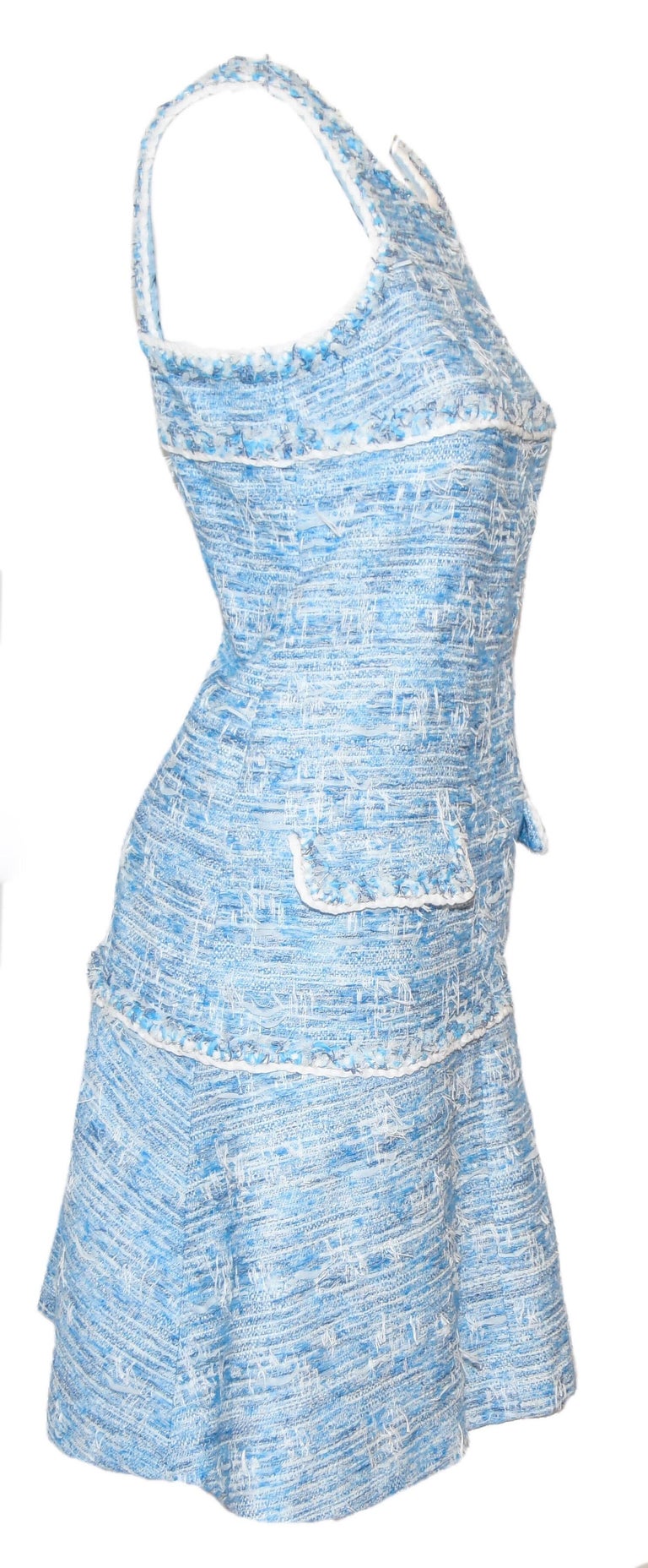 Chanel Light Blue Fantasy Tweed Dress With Scoop Neckline For Sale at  1stDibs