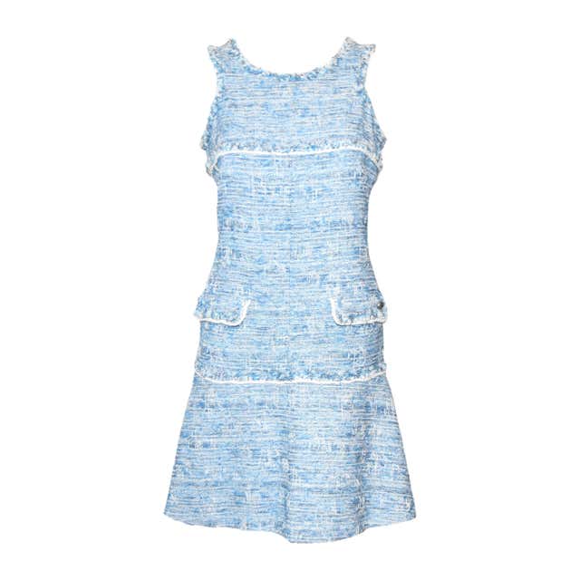 Chanel Light Blue Fantasy Tweed Dress With Scoop Neckline For Sale at ...