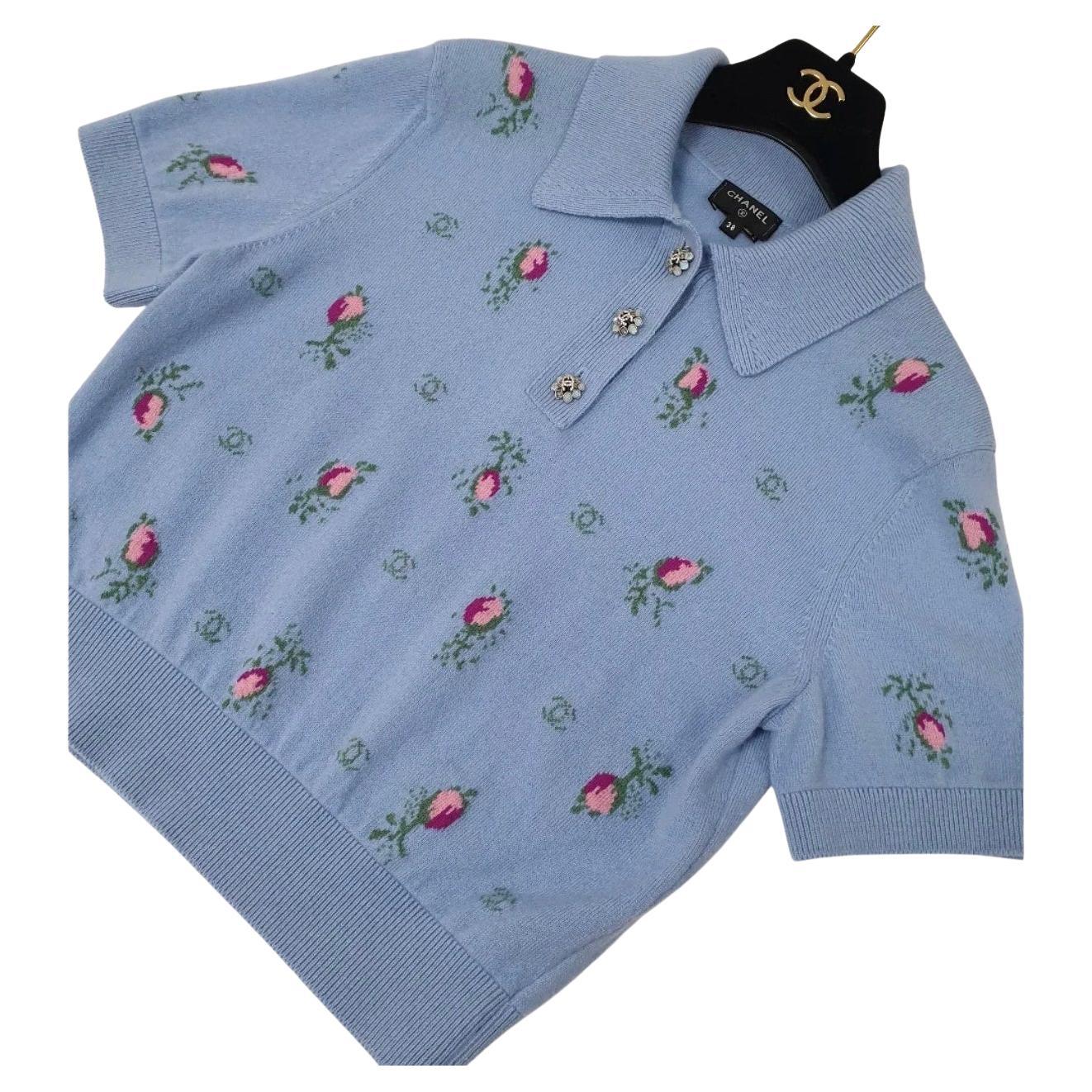 CHANEL Top-Light floreale in maglia di cachemire Sz. 38 in vendita