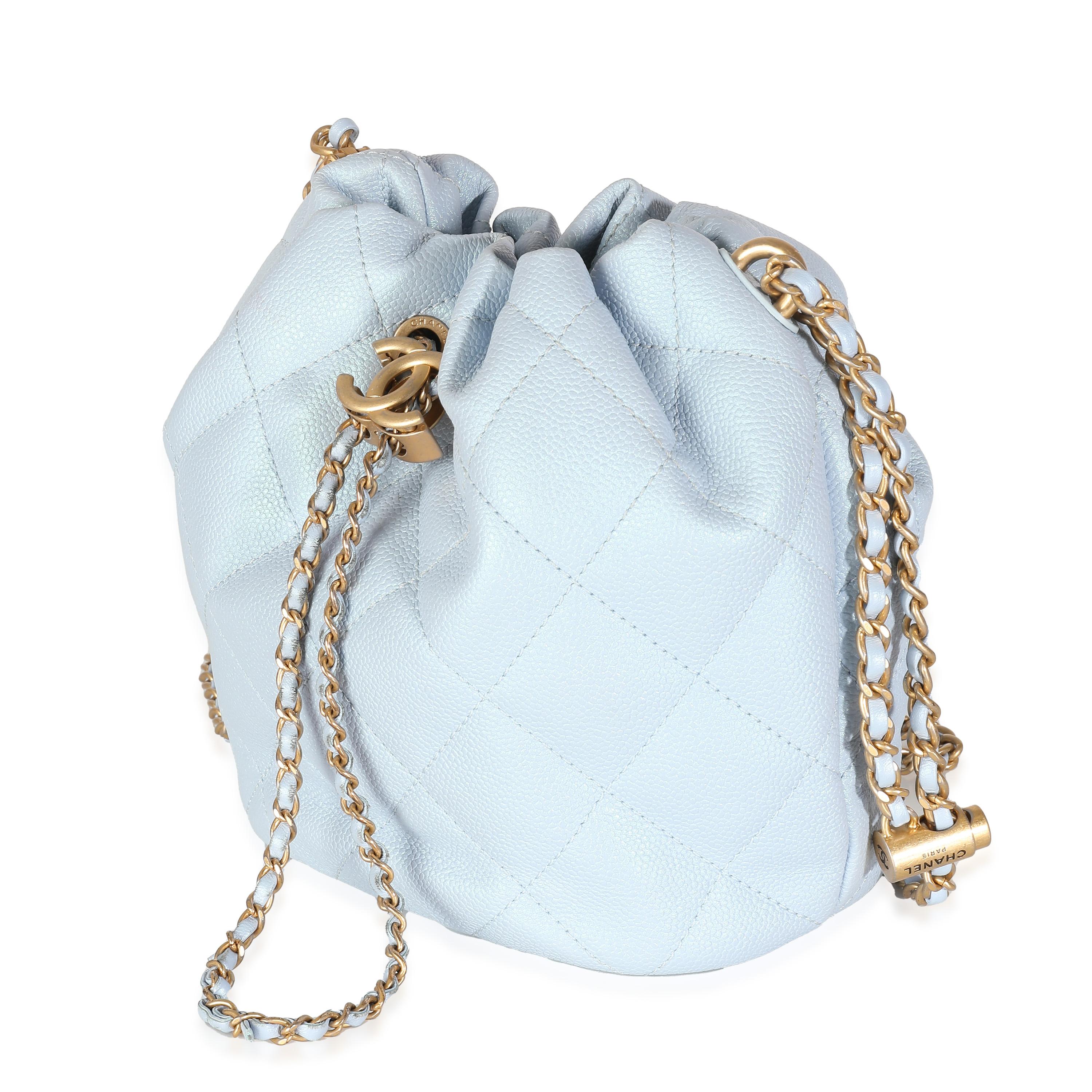 Chanel Light Blue Iridescent Quilted Caviar My Perfect CC Drawstring Handbag In Excellent Condition For Sale In New York, NY