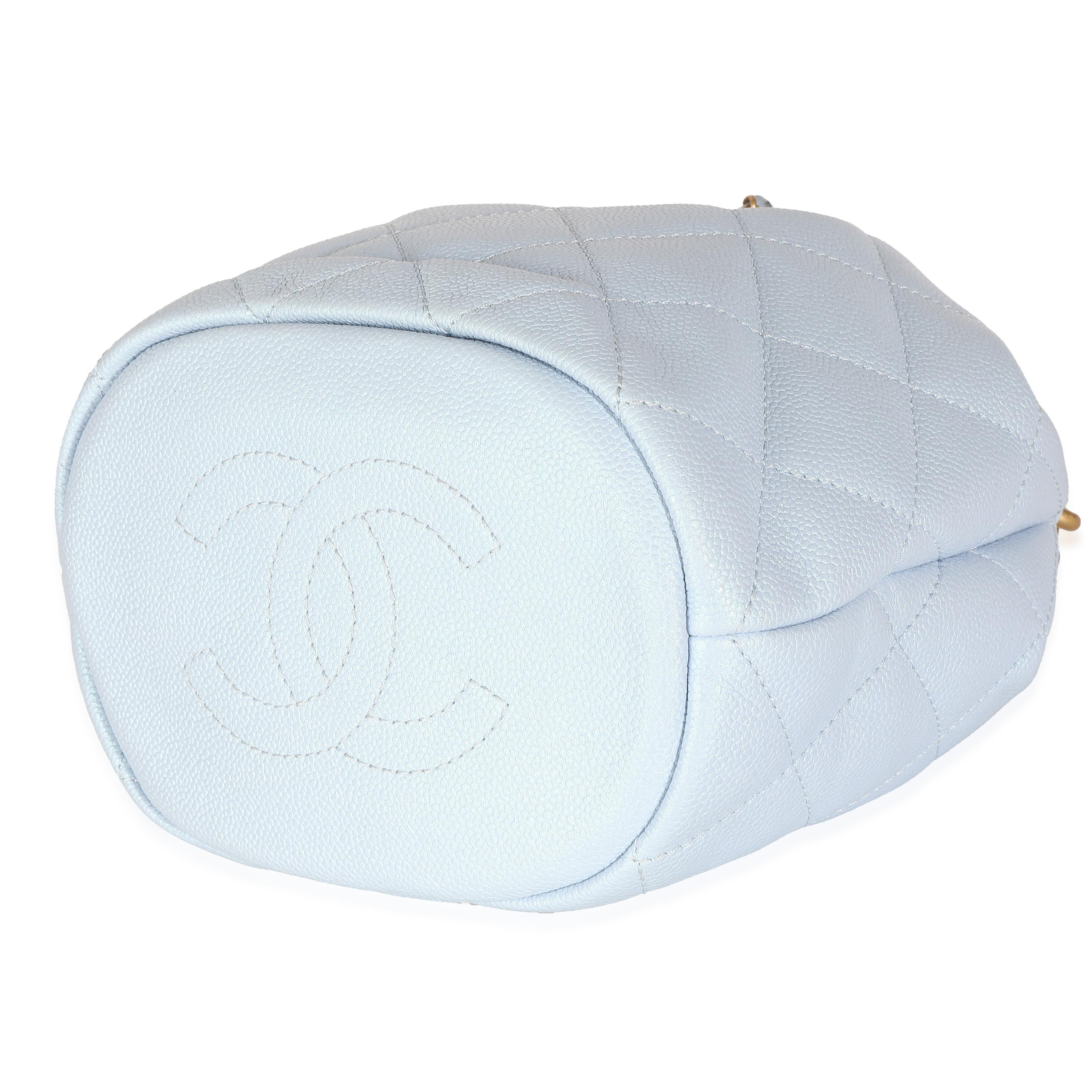 Women's Chanel Light Blue Iridescent Quilted Caviar My Perfect CC Drawstring Handbag For Sale