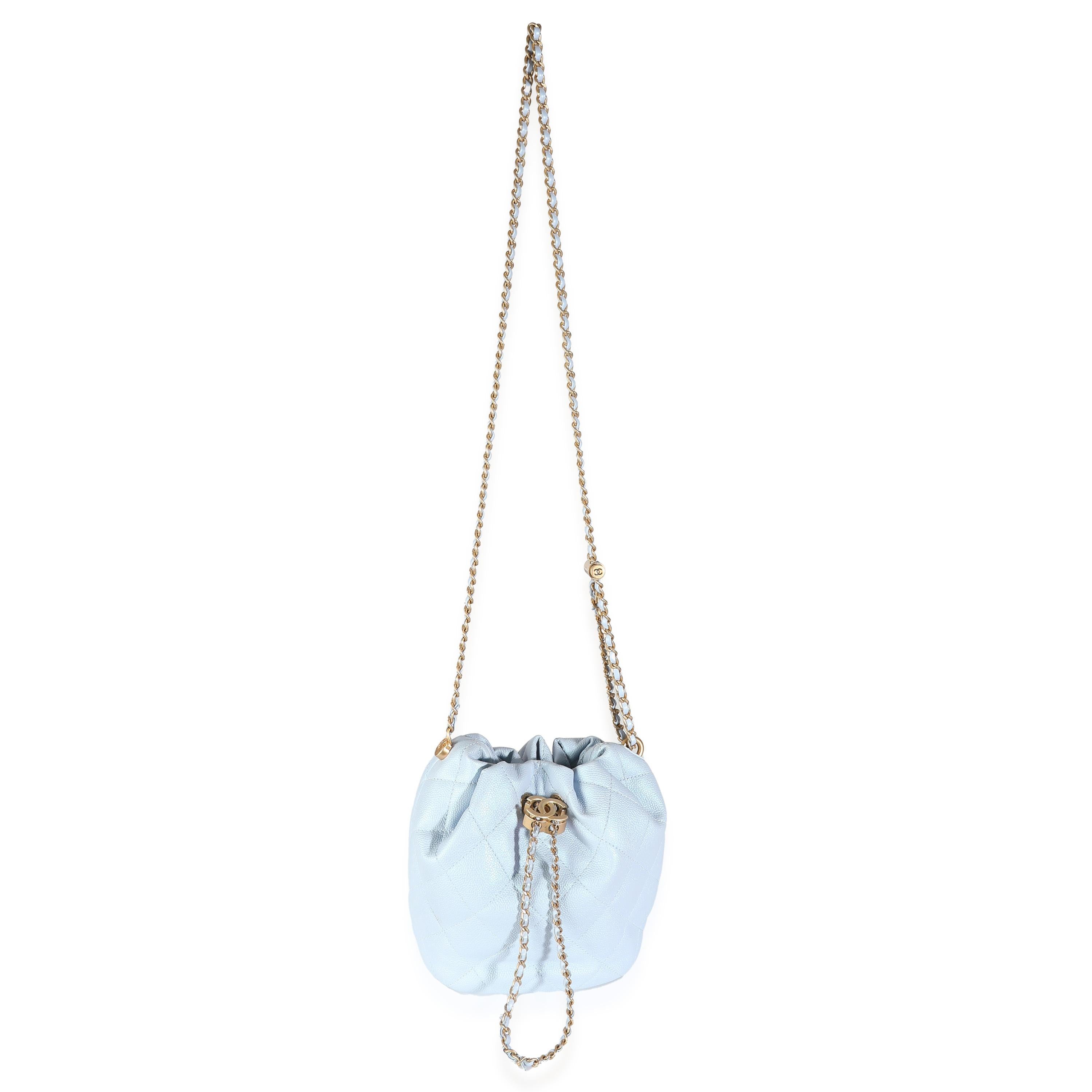 Chanel Light Blue Iridescent Quilted Caviar My Perfect CC Drawstring Handbag For Sale 1
