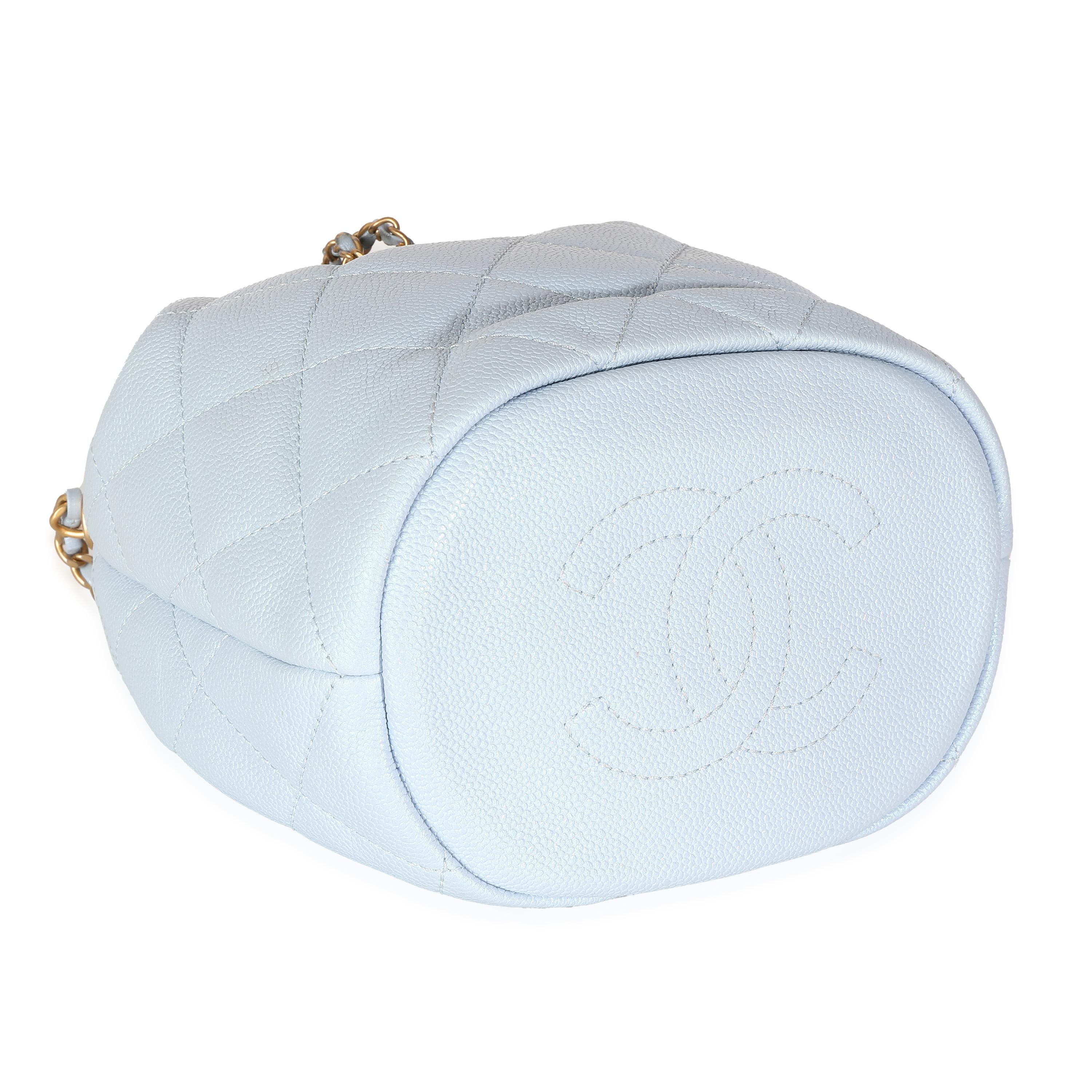 Chanel Light Blue Iridescent Quilted Caviar My Perfect CC Drawstring Handbag For Sale 2